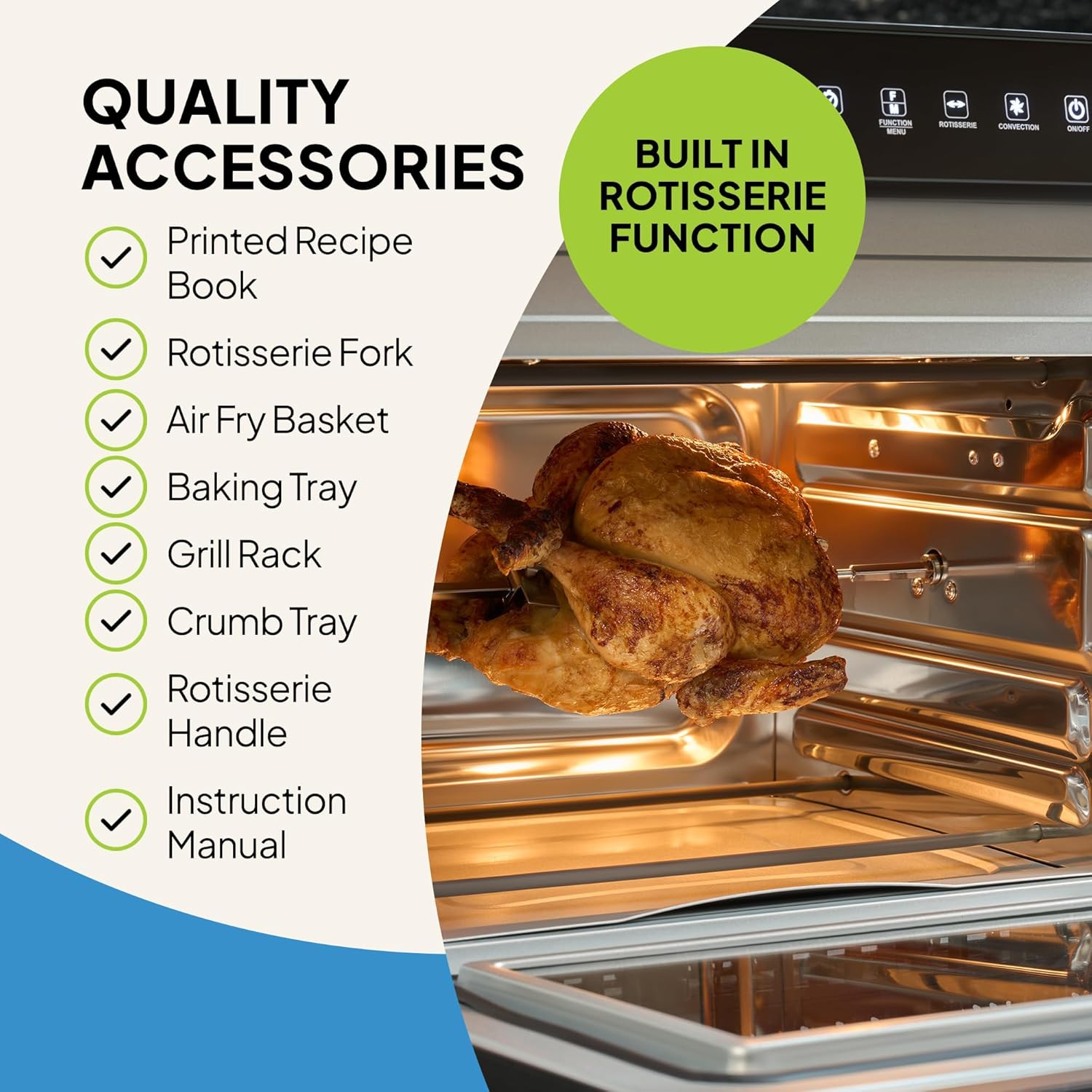 Fridja f77 30L Super Oven Pro - Premium Digital LED Air Fryer Oven - 18 Intelligent Presets, Rotisserie Function, Easy to Clean, Fast, Powerful and Versatile, Stainless Steel Interior, Easier Cooking - Image 8