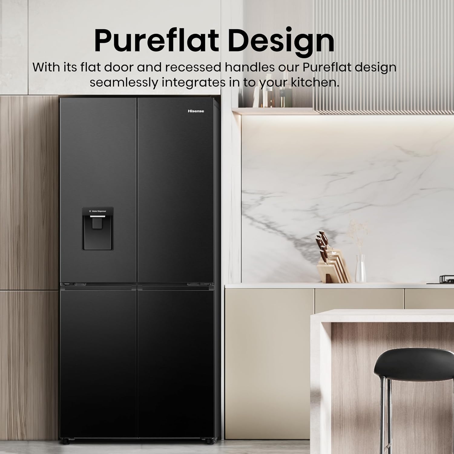 Hisense RQ5P470SMFE Wifi Connected American Fridge Freezer Cross Door with Water Dispenser, No Frost, 482 liters, Black Stainless Steel - E Rated, Noise level: 37 decibels, H178.5 x W79.4 x D69.8 (cm) - Image 4