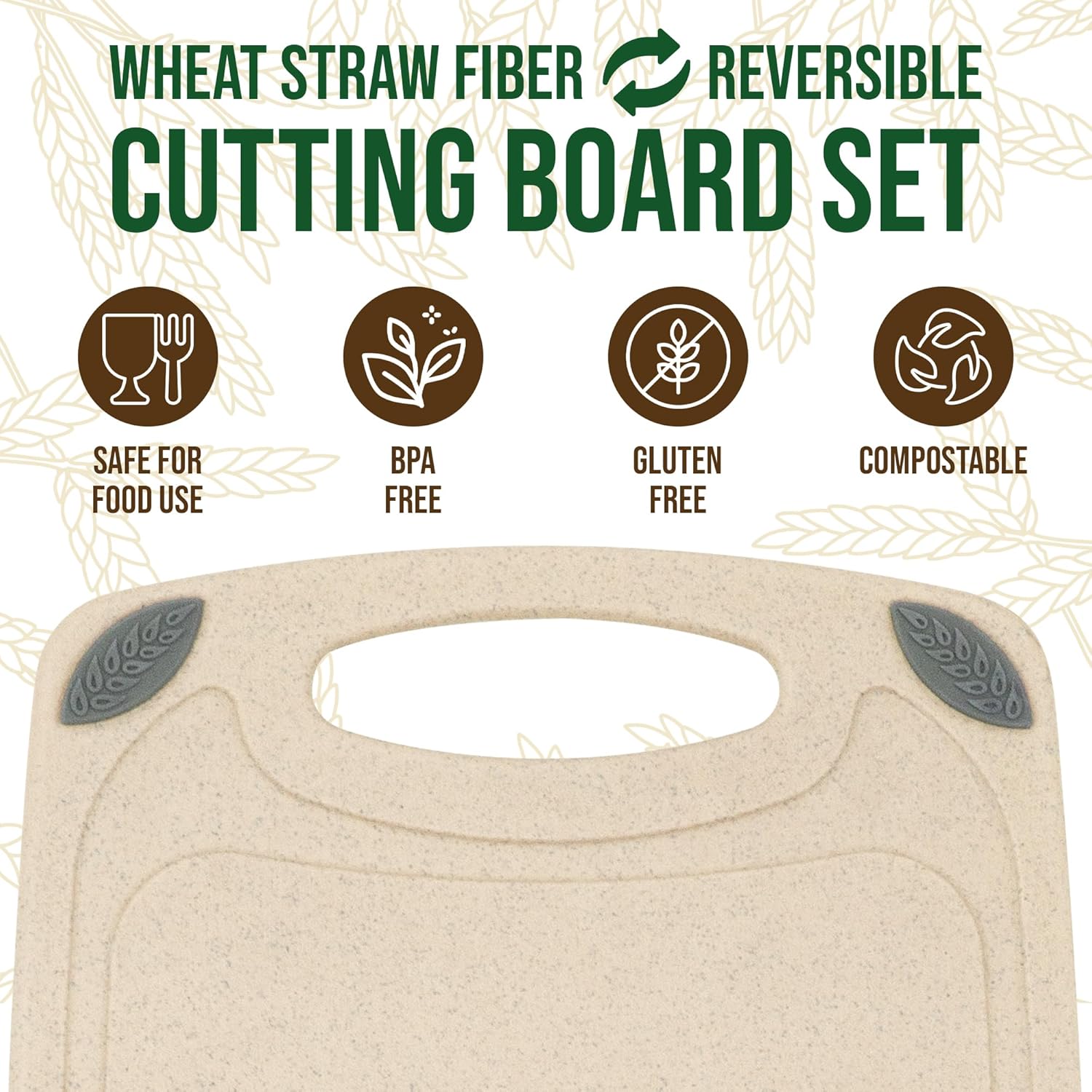 Axiom Creations 2-Piece Reversible Chopping Board Set Made from Natural Food Grade Wheat Straw Material - Eco-Conscious Alternative to Plastic - Gluten Free & BPA Free Cutting Boards for Kitchen - Image 3