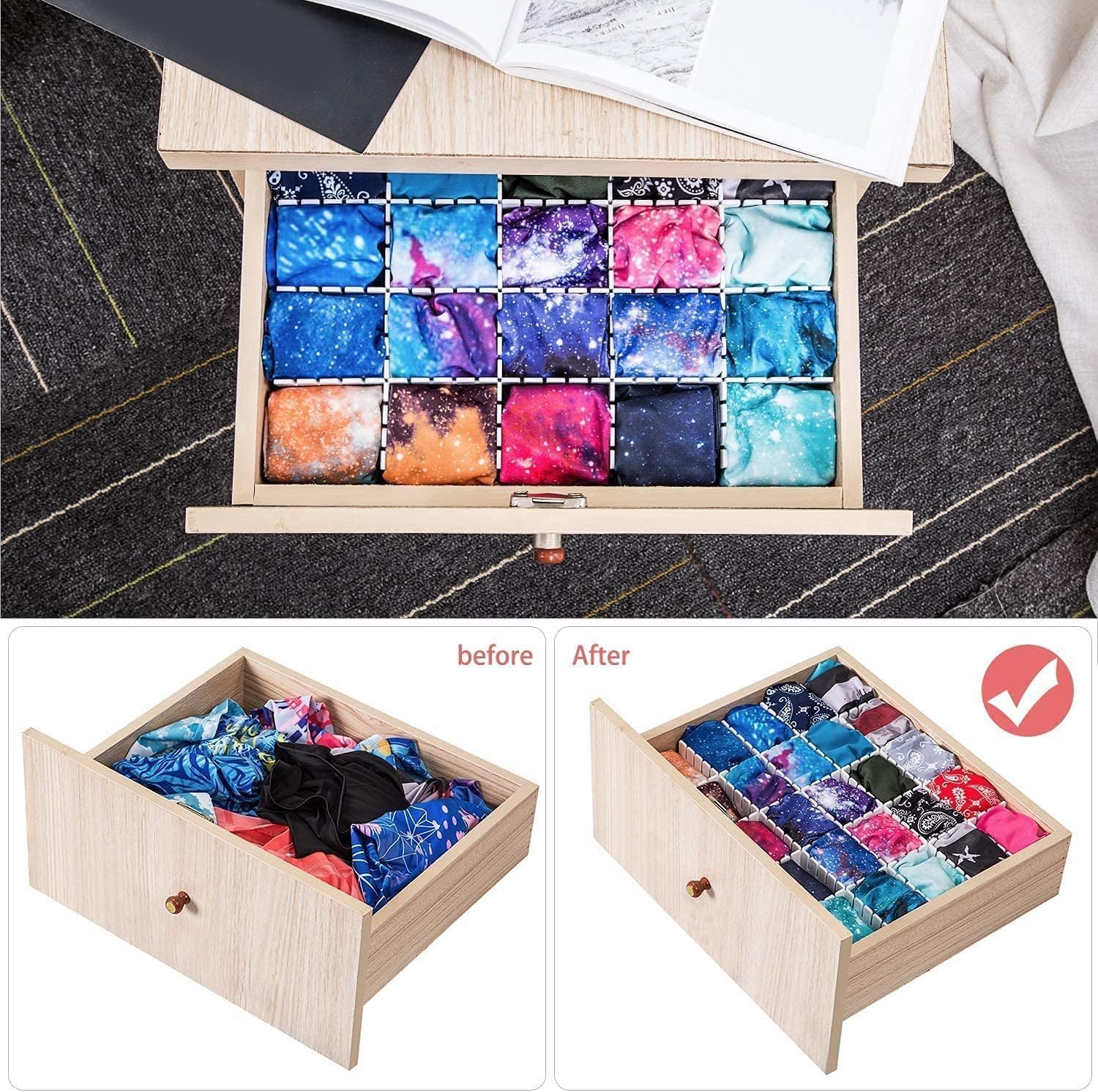 18Pcs Drawer Dividers, Adjustable Drawer Organizer for Socks, Underwear, Makeup, Can Help Tidy Kitchen, Bedroom, Dresser Black - Image 4