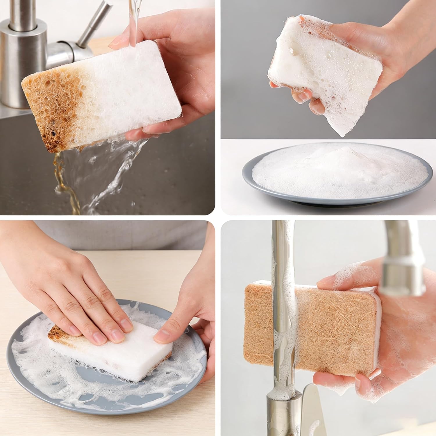 Eco Washing Up Sponges 12 Pack - Natural Cellulose & Sisal Non Scratch Heavy Duty Kitchen Dish Sponges, Biodegradable Compostable Cleaning Sponge Scourers for Household, Kitchen Cookware - Image 7
