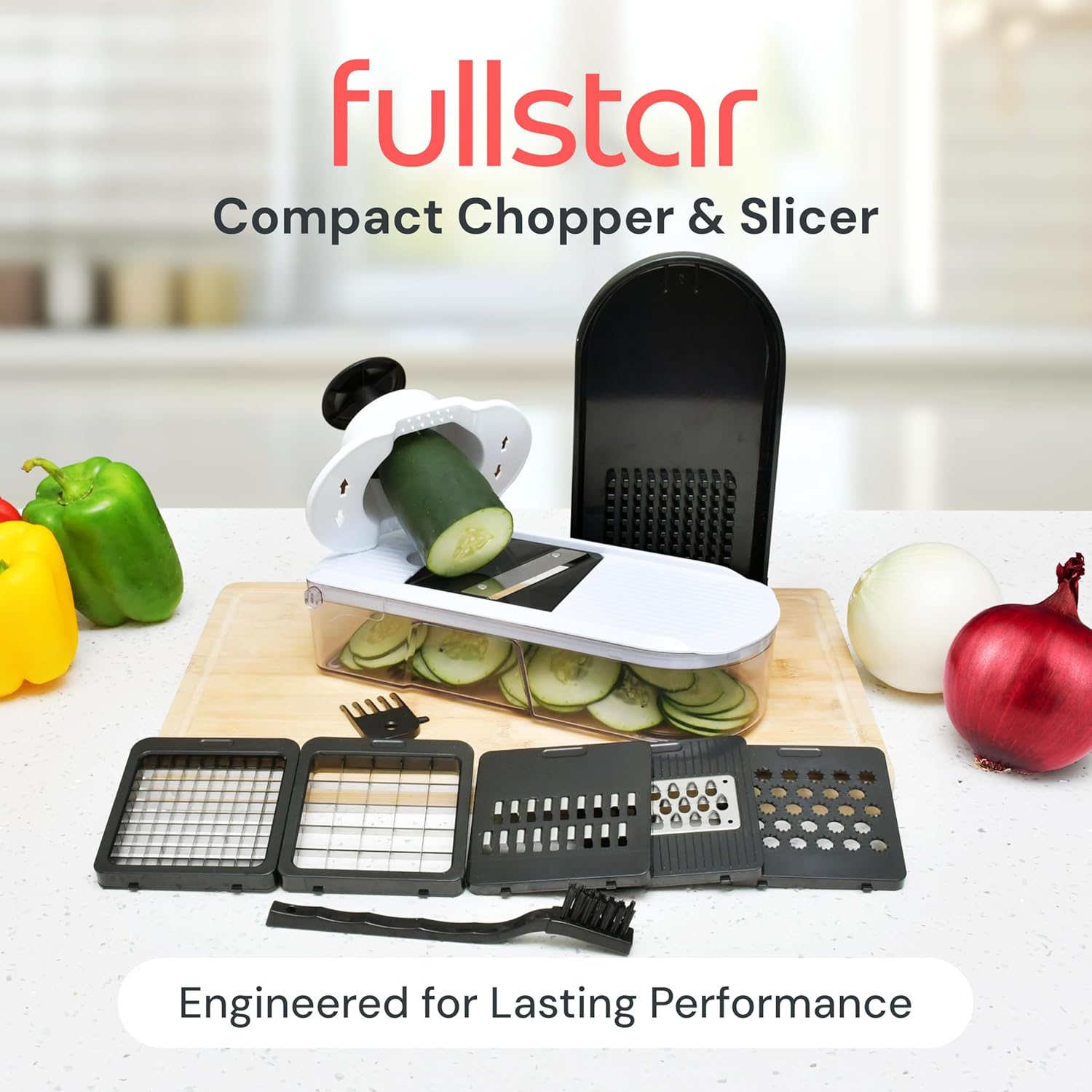 Fullstar Vegetable Chopper & Mandoline Slicer - Julienne Cutter Dicer Grater for Food Veg Onion Cucumber Tomato Salad Potato Cheese - Kitchen Gadgets & Accessories (Compact 6-in-1, White) - Image 2