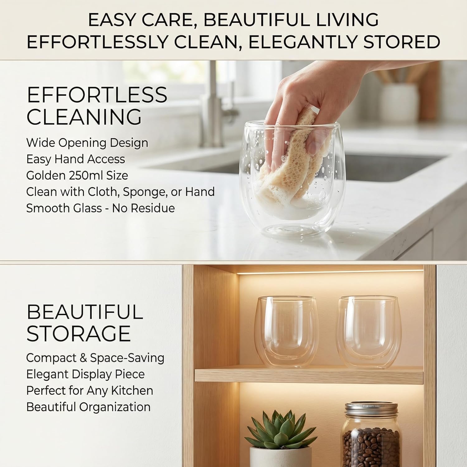 Double Walled Glass Mugs Set of 2-250ml Insulated Coffee Glasses, Handmade Borosilicate Glass Coffee Cups for Hot & Iced Drinks, No Sweat Cold, Burn-Free Hot Beverages(No-Frills Packaging) - Image 5