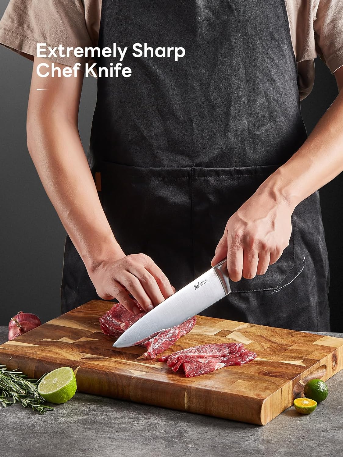 Kitchen Knife Set with Block, 7 Piece German Stainless Steel Knives Set with Built-in Sharpener, Chef Knife Set with Scissors and Acacia Wood Block, Professional Sharp Knives for Home Cooking - Image 4