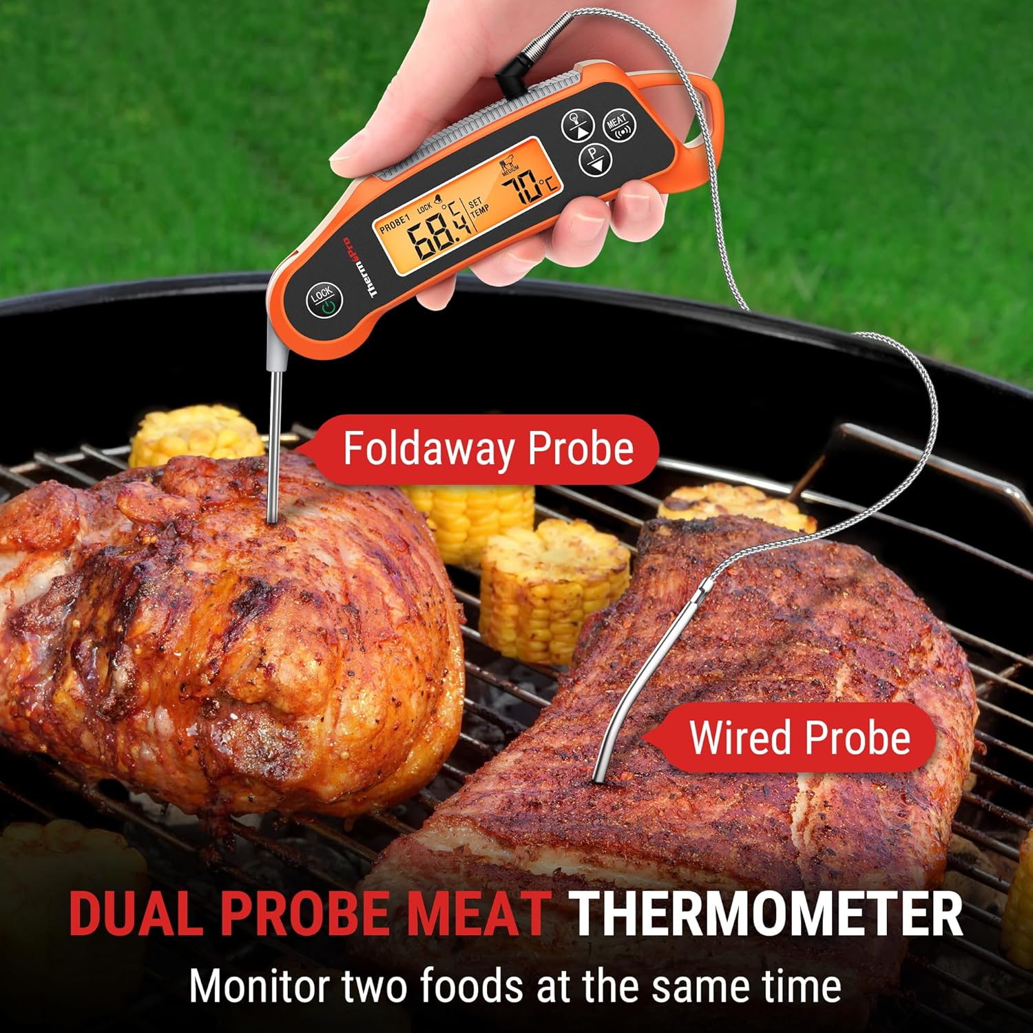 ThermoPro TP710 Instant Read Meat Thermometer Digital for Cooking, 2-in-1 Waterproof Kitchen Food Thermometer with Dual Probes and Dual Temperature Display for Oven, Grilling, Smoker & BBQ - Image 2