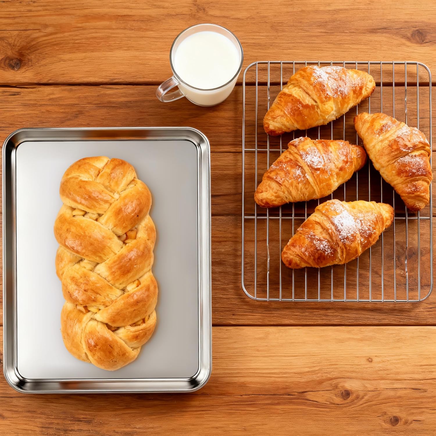 Fire More Baking Tray with Wire Rack, Stainless Steel Cookie Sheet Pan Set, 2 Sets Baking Pans with Cooling Rack for Oven Cooking, Size 23.5 x 17.5 x 2.5 cm - Image 8
