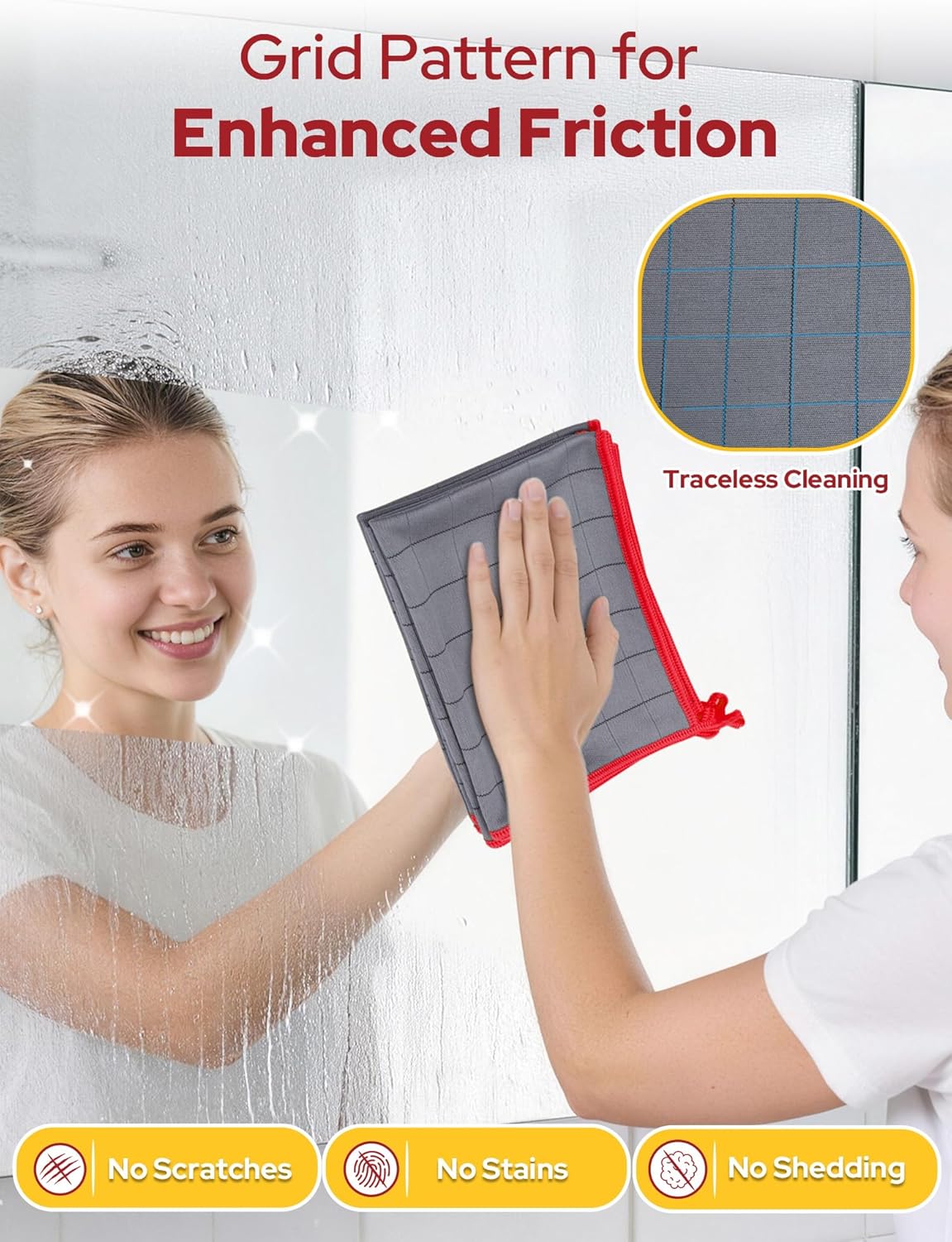 Euqvunn Carbon Microfibre Cleaning Cloths (8 Pack, 30x40cm) – 400GSM Lint-Free & Streak-Free | Grid Pattern for Stubborn Dirt & Grease | For Home, Kitchen, Car & Glass – Red - Image 2