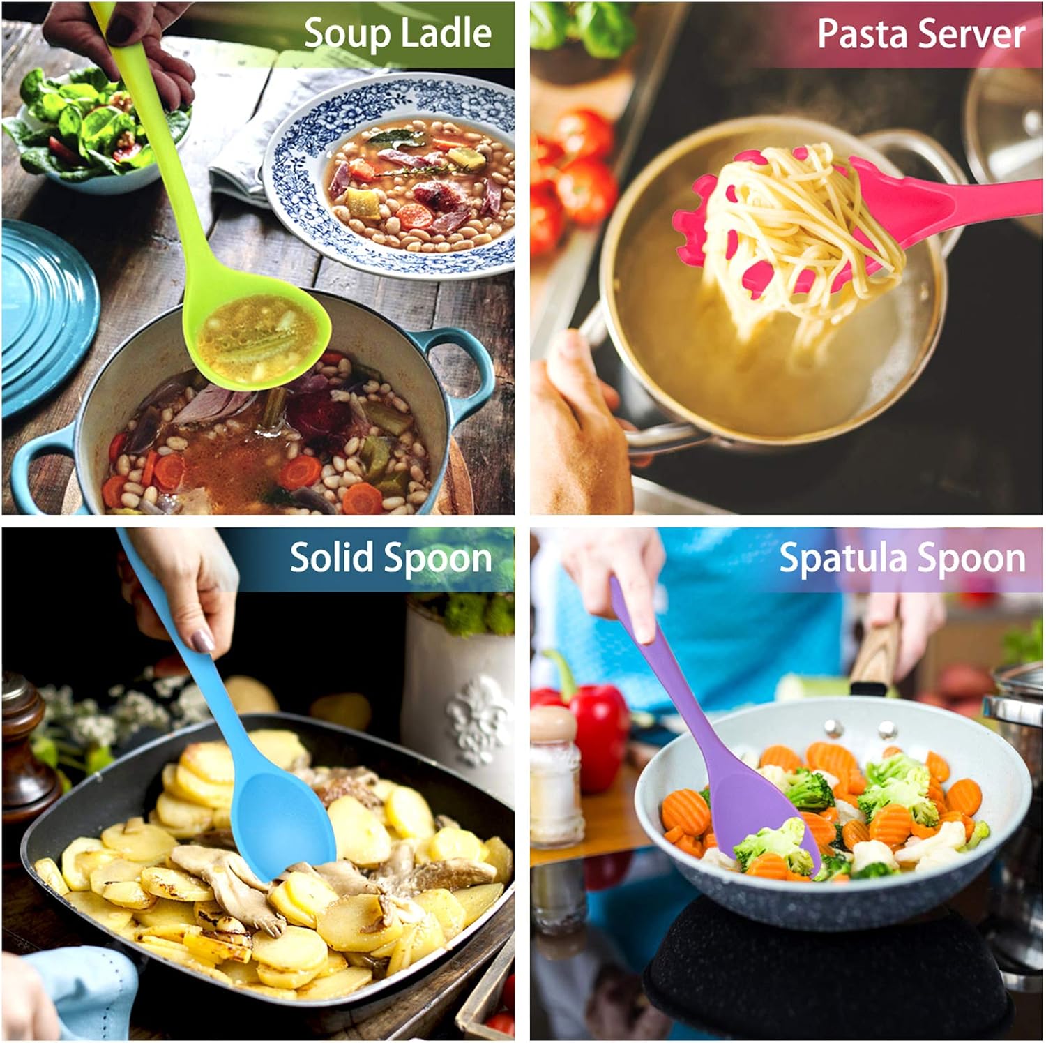 Kitchen Utensil Set, Homikit 12 Piece Cooking Utensils, Silicone Kitchen Utensils Set with Holder, Heat Resistant Kitchen Tools Include Spoons Turner Spatula Tong for Non-Stick Cookware, Multicolor - Image 5