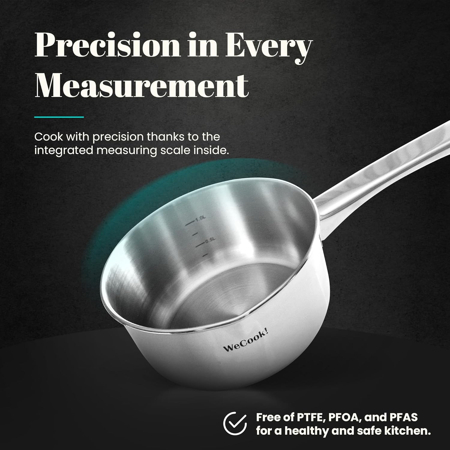 Wecook! Saucepan 12cm/0,7L, Stainless Steel Nonstick Sauce Pot for Induction, Gas and Electric Hobs, Cooking Pot with Spout and Practical Measuring Scale. - Image 5