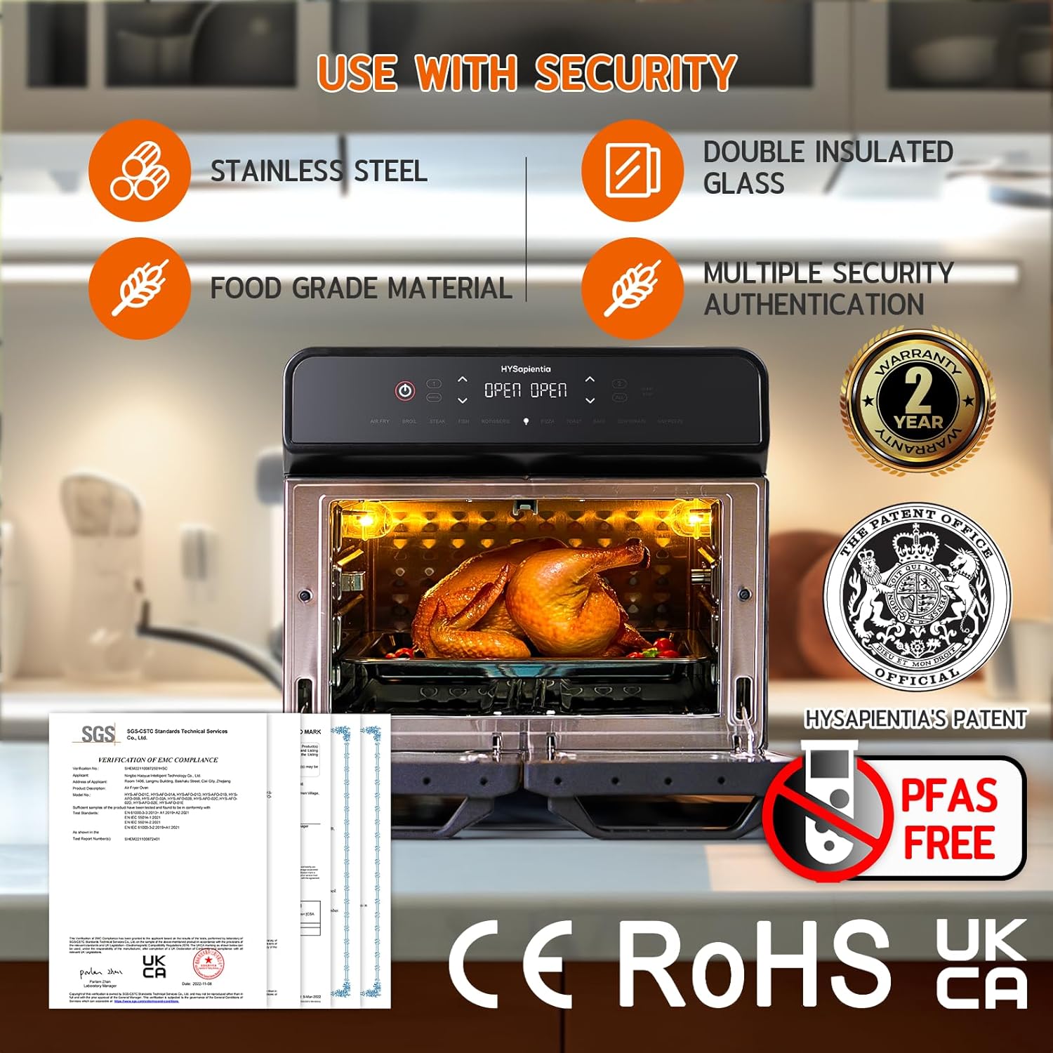HYSapientia® 22L Dual Zone Air Fryer Oven With Rotisserie,Large Double Air fryers Mini Ovens Digital 2400W 10 in 1 Airfryer Countertop Convection Oven electric and grill,Stainless Steel,13 Accessories - Image 6