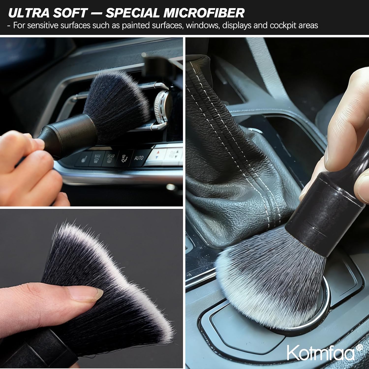 Car Detailing Brushes Set, 8X Auto Detail Cleaning Brush Tool Kit in Ultra-Soft/Middle/Hard | Crevice Brush for Car Interior & Exterior, Emblems, Air Vents, Leather, Wheels Wash & Care - Image 3