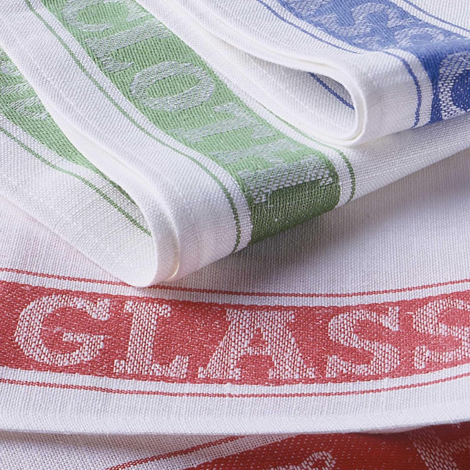 Vision Linens Union Linen Pack Of 5 Kitchen Glass Cloth Tea Towel Assorted Red, Blue & Green Striped, 51 x 76cm (20” x 30”), For Drying & Polishing, Cotton Rich, Absorbent, Catering, Professional - Image 2