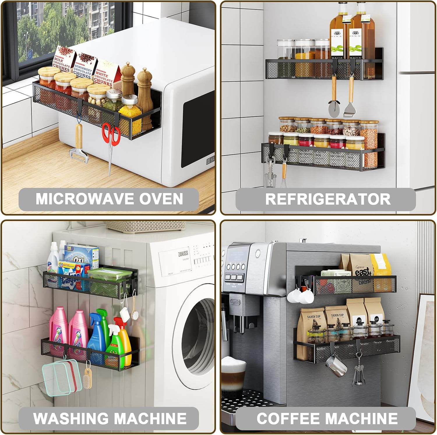 Aufworld Magnetic Spice Rack for Refrigerator, 2 Pack Magnetic Shelf, Fridge Magnet Organizer with Moveable 4 Hooks, Magnet Fridge Shelf for Kitchen Organization and Storage (2 Pack) - Image 5