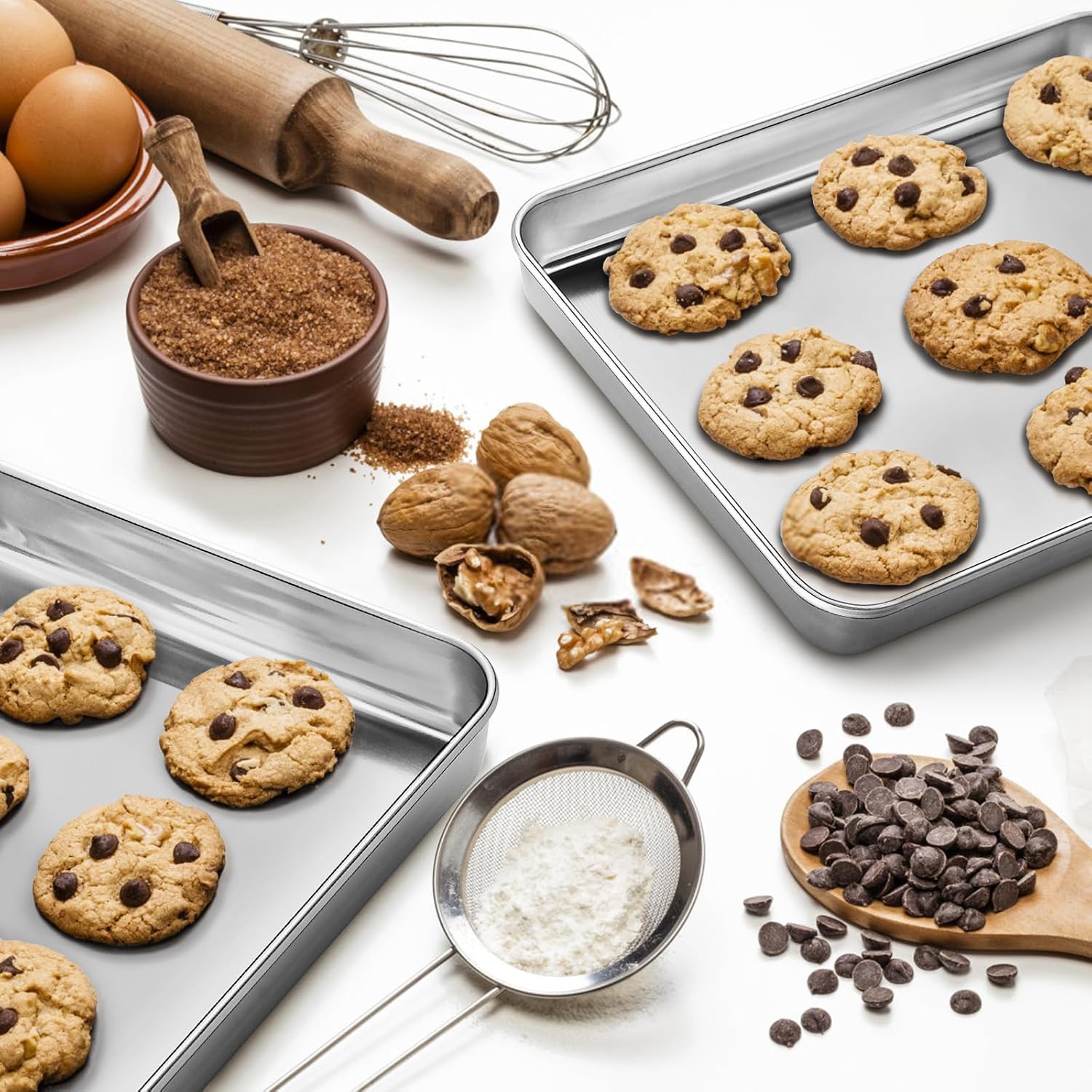 Baking Tray Set of 2, Bastwe Stainless Steel Oven Trays, Rectangle Baking Sheets Pans Perfect for Cooking Serving, Non Toxic & Rust Free, Mirror Finished & Dishwasher Safe (9 x 7 x 1 inch) - Image 7