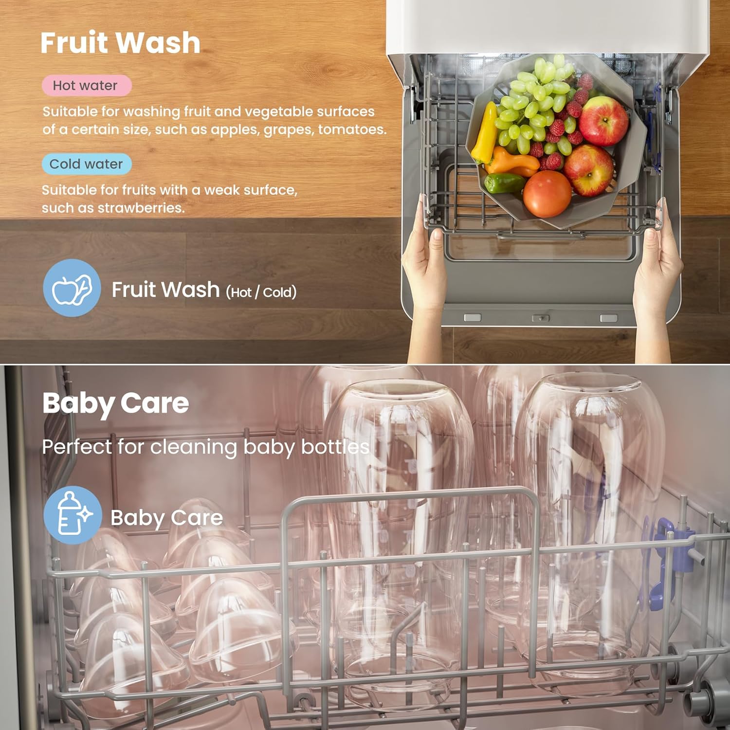 COMFEE‘ Table Top Dishwasher, Mini Countertop Dishwasher with 6+3 Programs, Steam Wash, Baby Care & Fruit Wash, No plumbing, Delay Start, 72H Storage, Perfect for Singles or Couples - Image 8