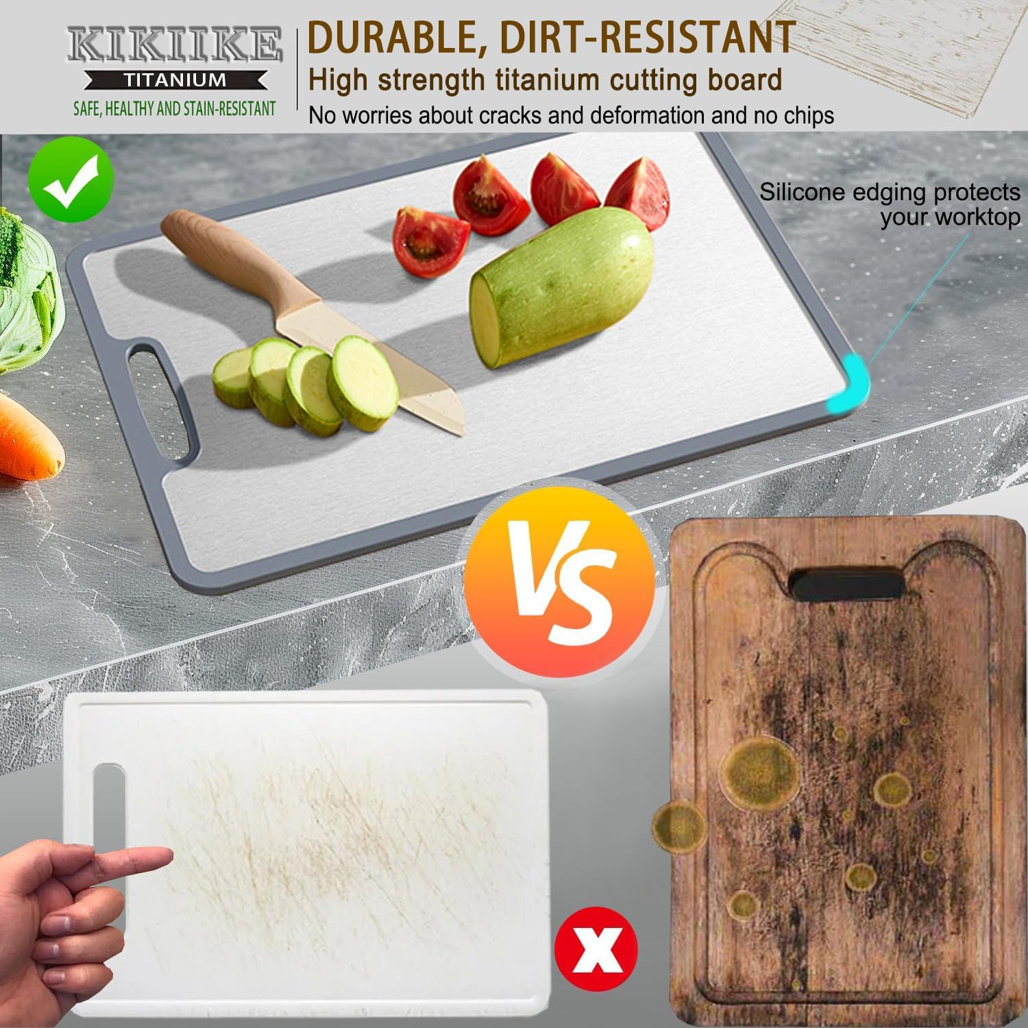 Titanium Chopping Board Double-Sided Non-Slip Silicone Edging Pure Titanium Cutting Boards for Kitchen - Double-Sided Dinner Plate – defrosting Tray ECO-Durable and Easy to Clean (Small) - Image 2