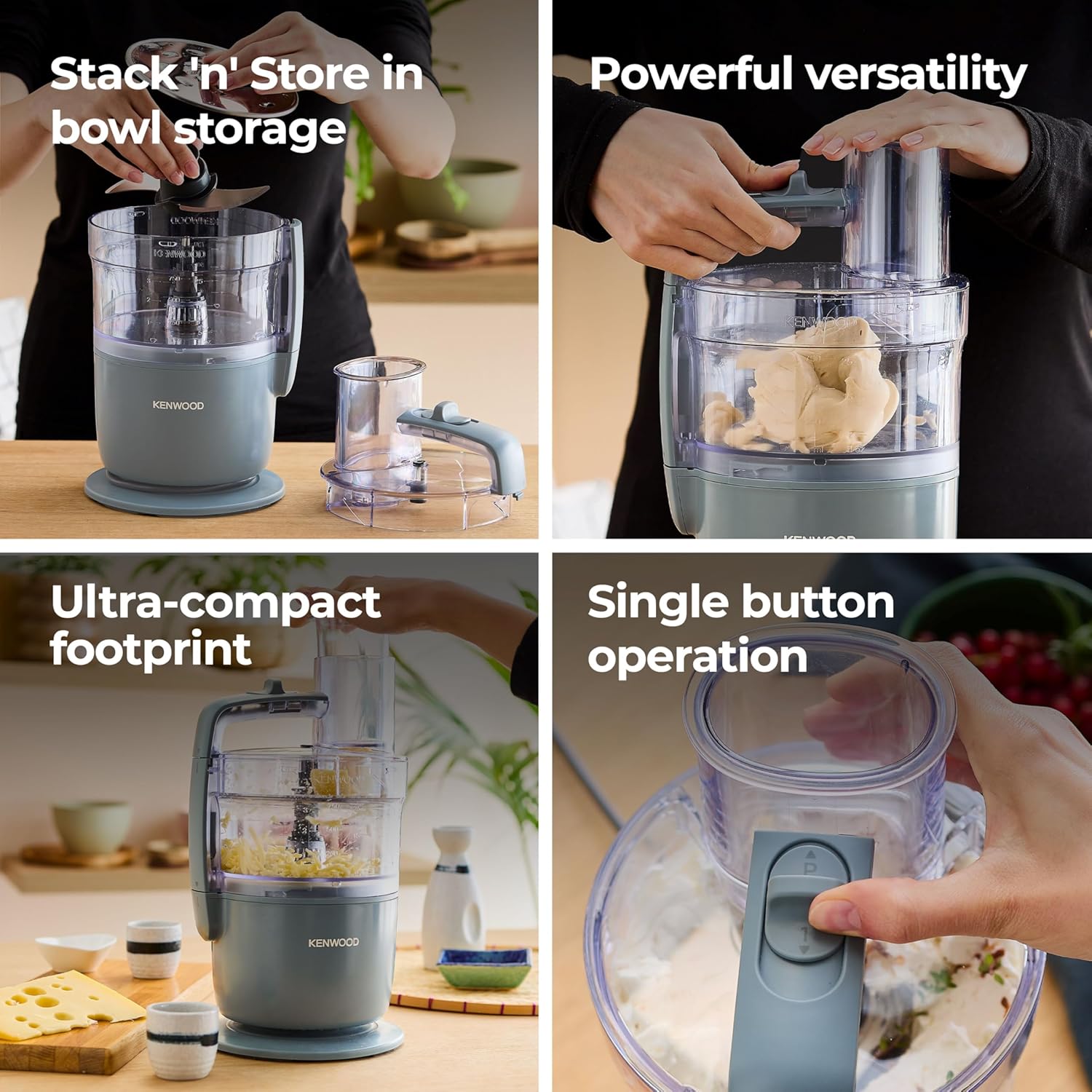 Kenwood, MultiPro Go FDP22.130GY, Food Processor, for Chopping, Slicing, Grating, Pureeing and Kneading Dough, with Express Serve, 1.3L Bowl, Knife blade, 4mm Slicing/Grating Disk, 650 Watts, Grey - Image 4