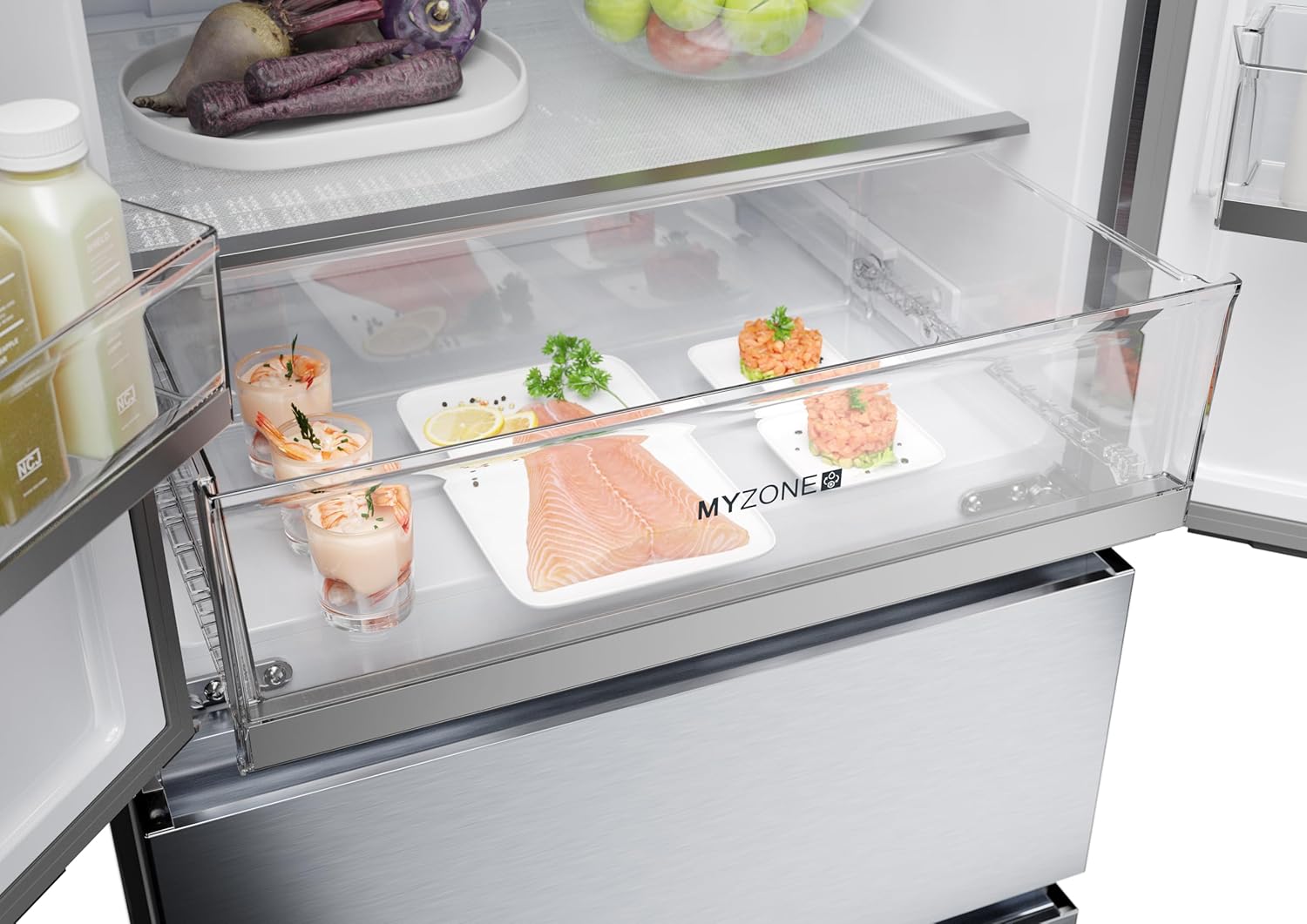 Haier FD 70 Series 5 Freestanding American Fridge Freezer, 4 Doors, Total No Frost, E Class, Air Surround, MyZone Plus, Touch Display, 446L Total Capacity, Gentle Silver, 70x68x190 cm - HFR5719ENMG - Image 5