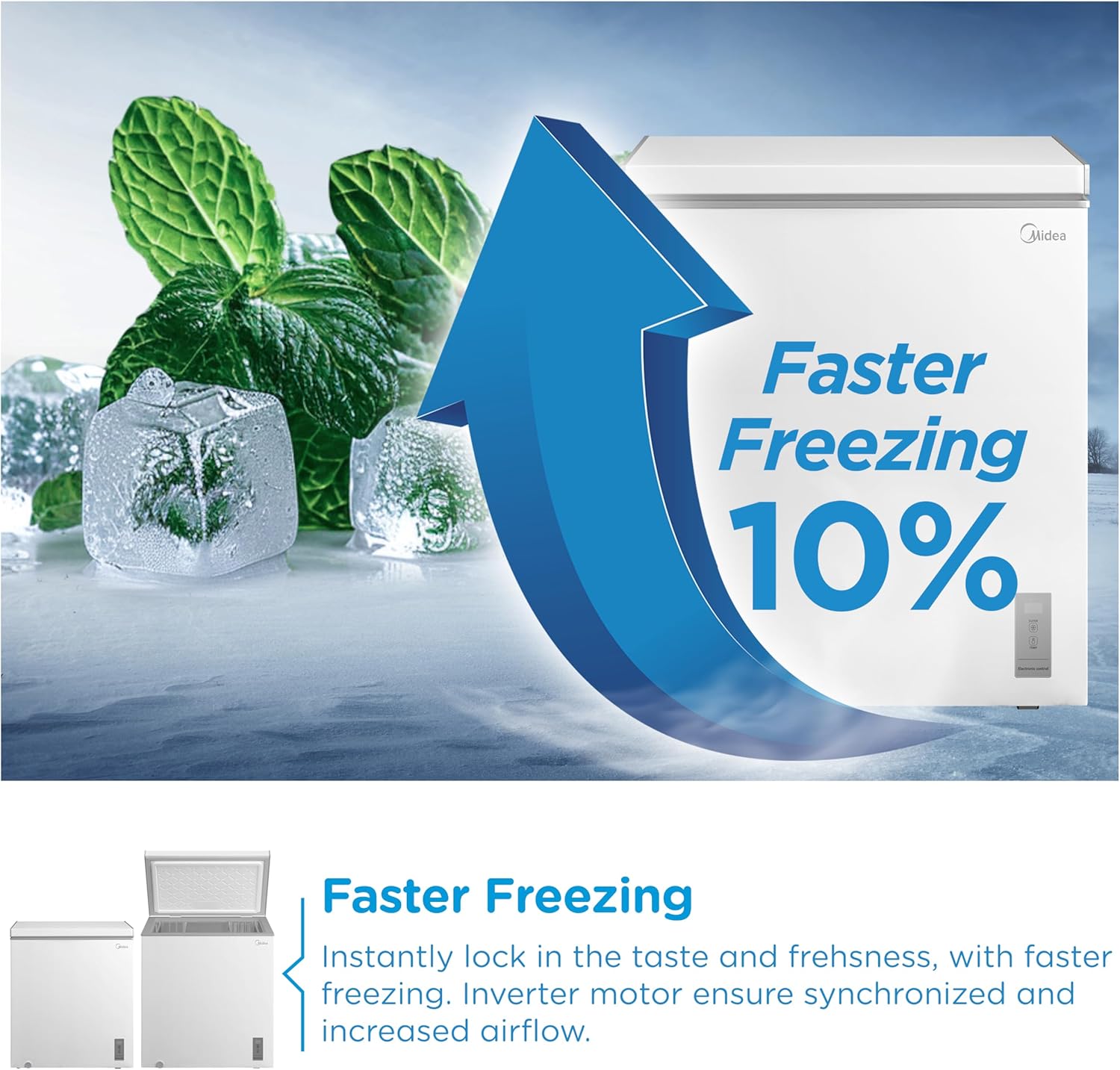 Midea MDRC284FZE01 198L Chest Freezer, Refrigeration and Freezer Conversion, Fast Freeze, Inverter Compressor, 9kg/24h Freezing Capacity, Suitable for Outbuildings/Garages/Sheds, White - Image 8