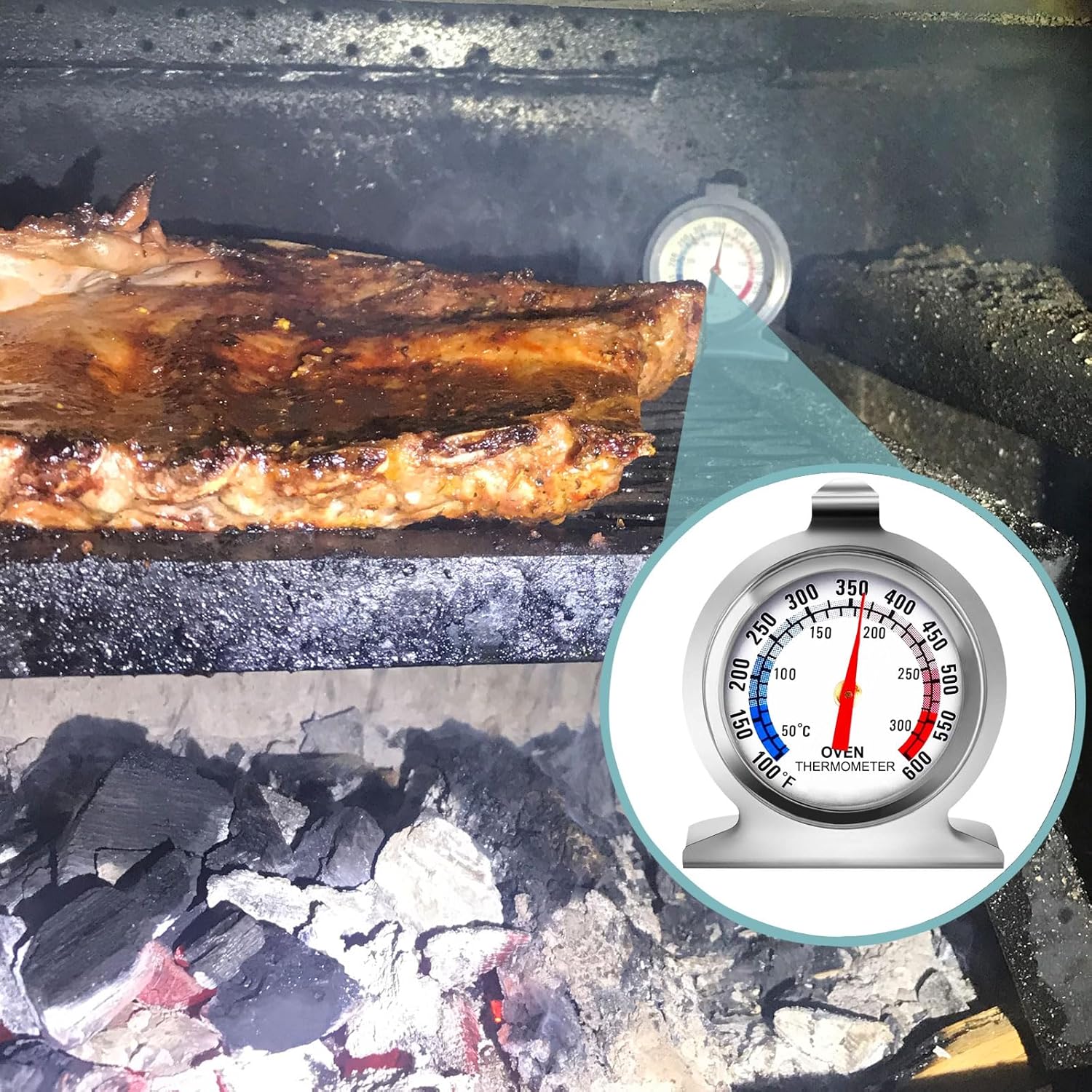 Oven Thermometer 50-300°C/100-600°F, Oven Grill Fry Chef Smoker Analog Thermometer Instant Read Stainless Steel Kitchen Cooking Thermometer (1Pack) - Image 2