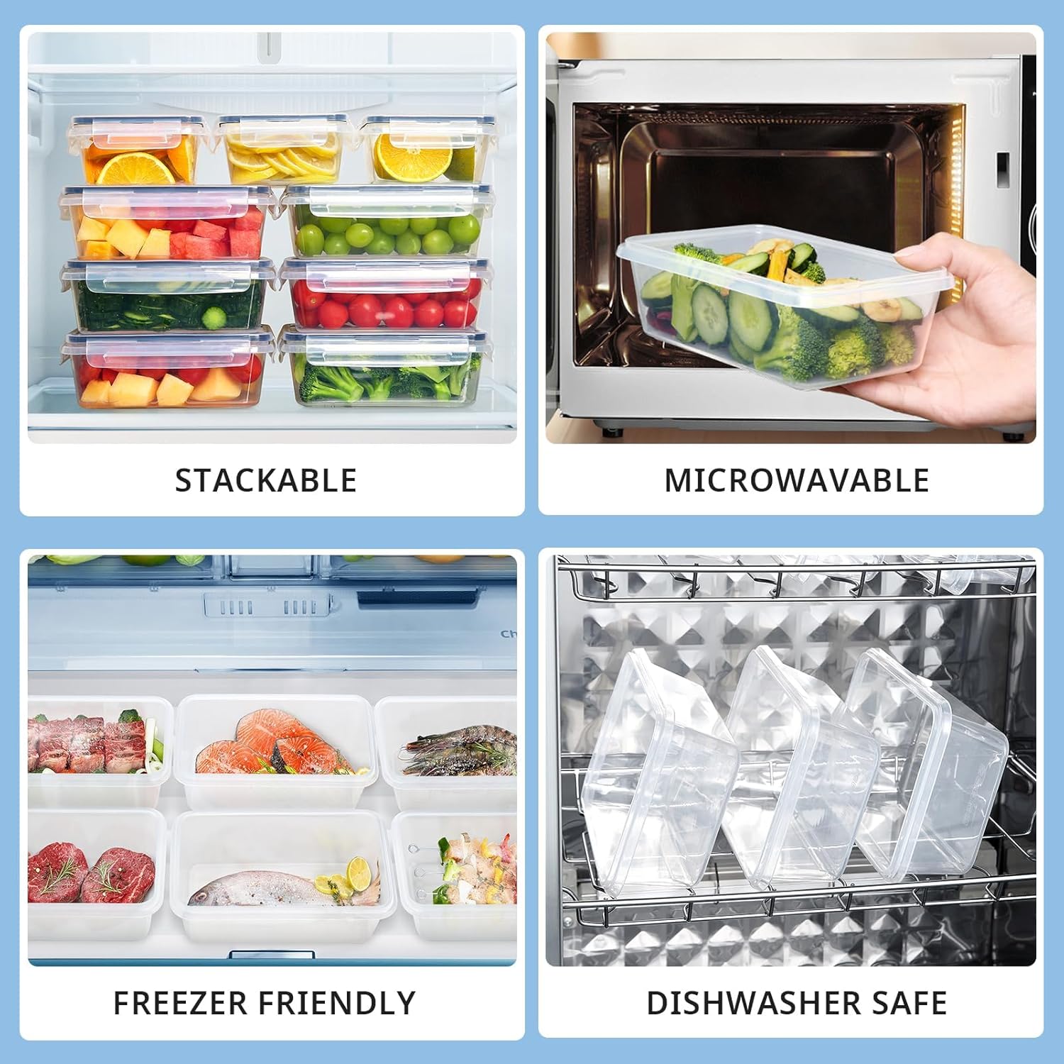 7 x 840ml Airtight Food Containers BPA Free Portable Plastic Fridge Dishwasher Safe Storage Containers Ideal for Storing and Transporting Food, Fruit, Salads and Soups - Image 4