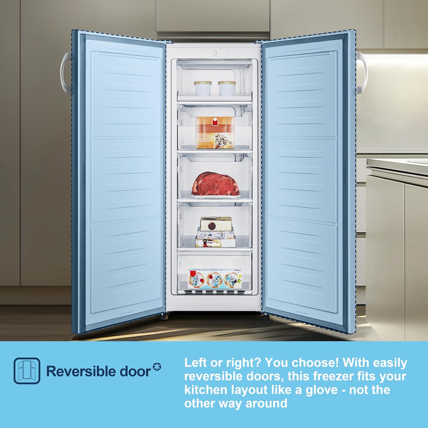 Fridgemaster MTZ55153E Freestanding Upright Freezer, 165 Litres, 143 cm Tall, 4 Star Freezer Rating, 55cm width, E Rated in White - Image 8