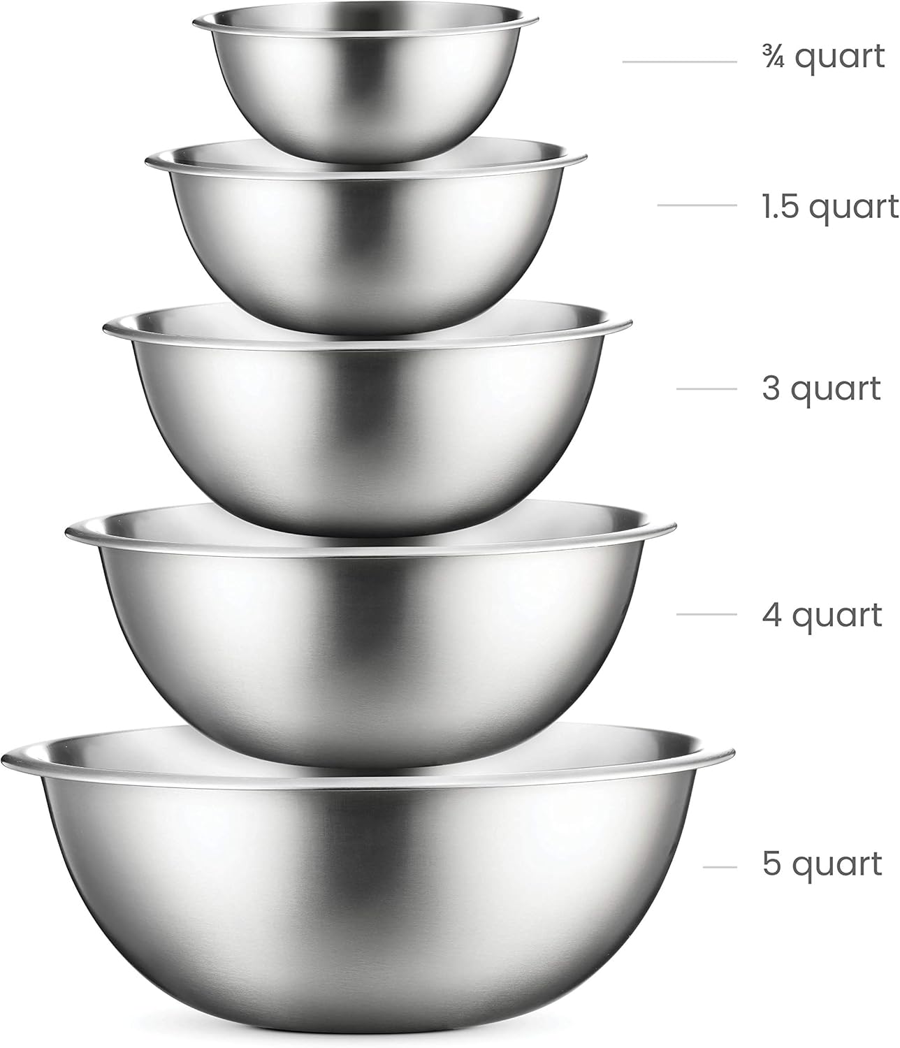 FineDine Mixing Bowls Set - 5-Piece, Easy-Grip, Stainless Steel Mixing Bowls for Baking, Cooking, Salad & Food Prep - Large, Medium and Small Metal Nesting Bowls - Image 2