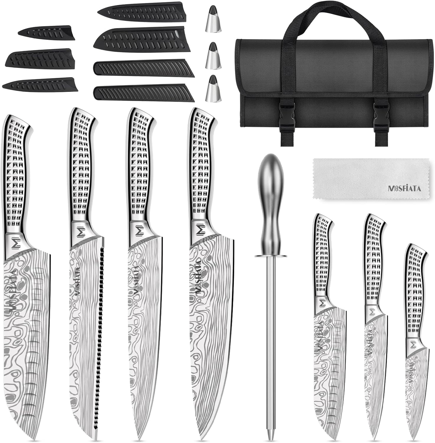 MOSFiATA Chef Knife Set, 12PCS Portable Sharp Kitchen Knife Set, High Carbon Japanese Stainless Steel Professional Chef Knives Sets with Knife Roll Bag Sharpener - Image 6