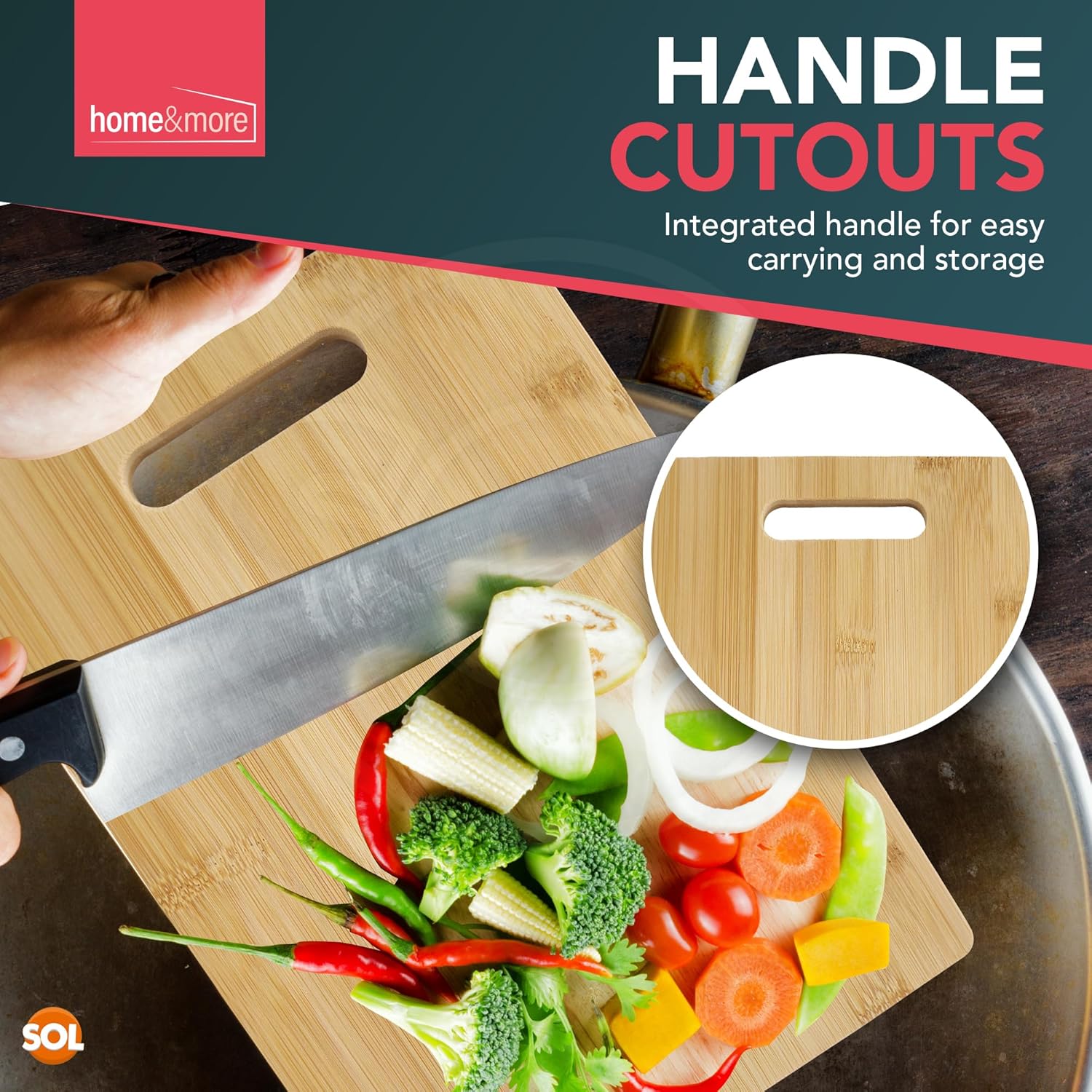 SOL 2pk Bamboo Cutting Board for Kitchen 30 x 20cm x 1cm Wooden Chopping Surface for Bread Meat Fruit and Vegetables Durable Serving Tray for Household Meal Preparation Everyday Use - Image 7