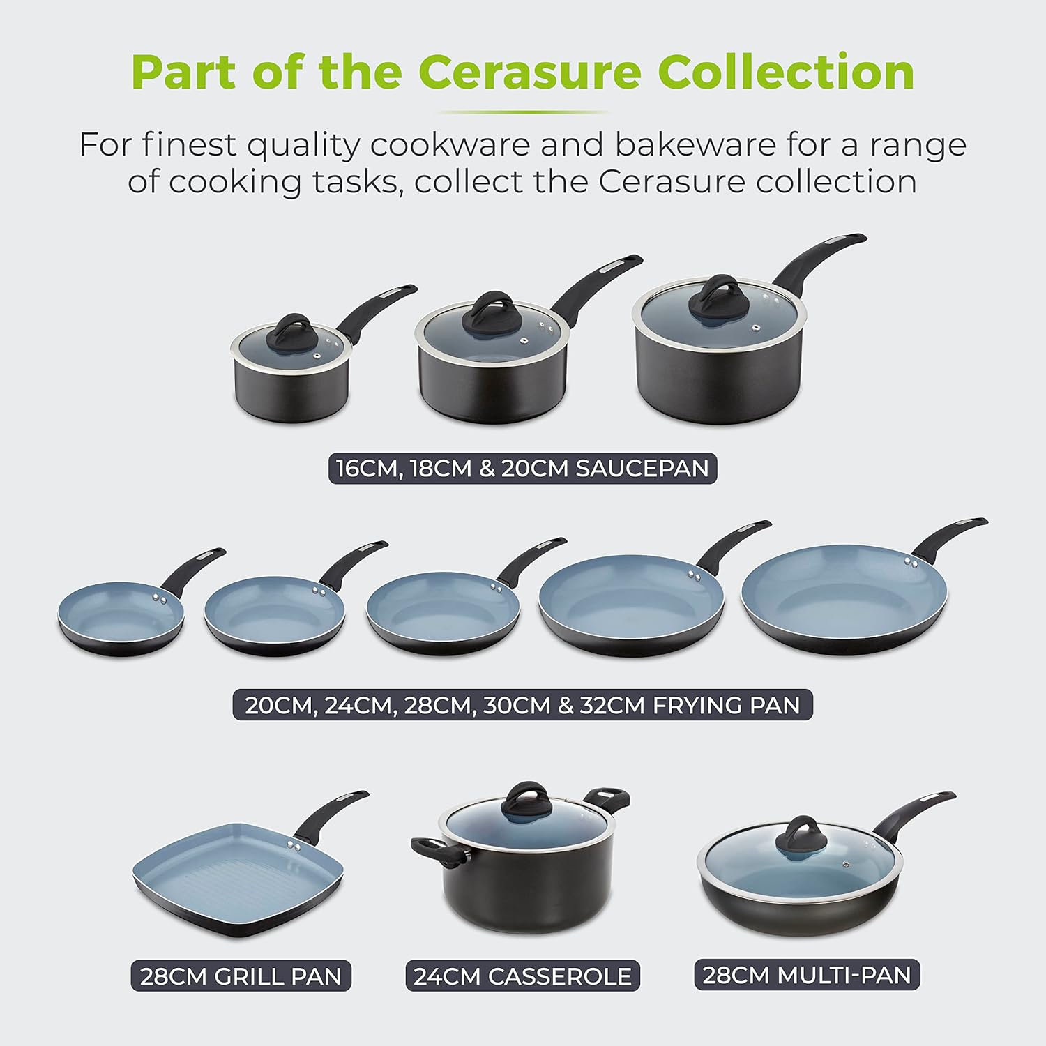 Tower T80302 Cerasure 3 Piece Saucepan Set with Non-Stick Coating, Suitable for All Hob Types Including Induction, 16/18/20cm, Graphite - Image 9