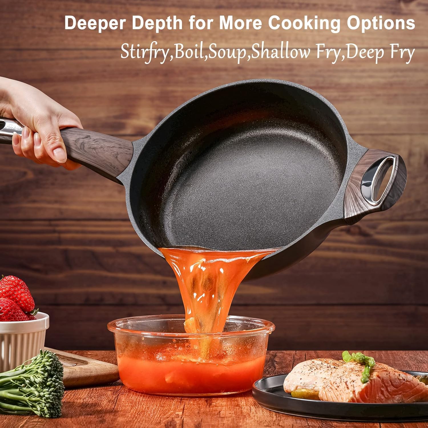 SENSARTE 30cm Deep Nonstick Frying Pan,4.7L Saute Pan with Lid, Large Skillet, Nonstick Cookware, Induction Compatible, for All Stove Tops - Image 7