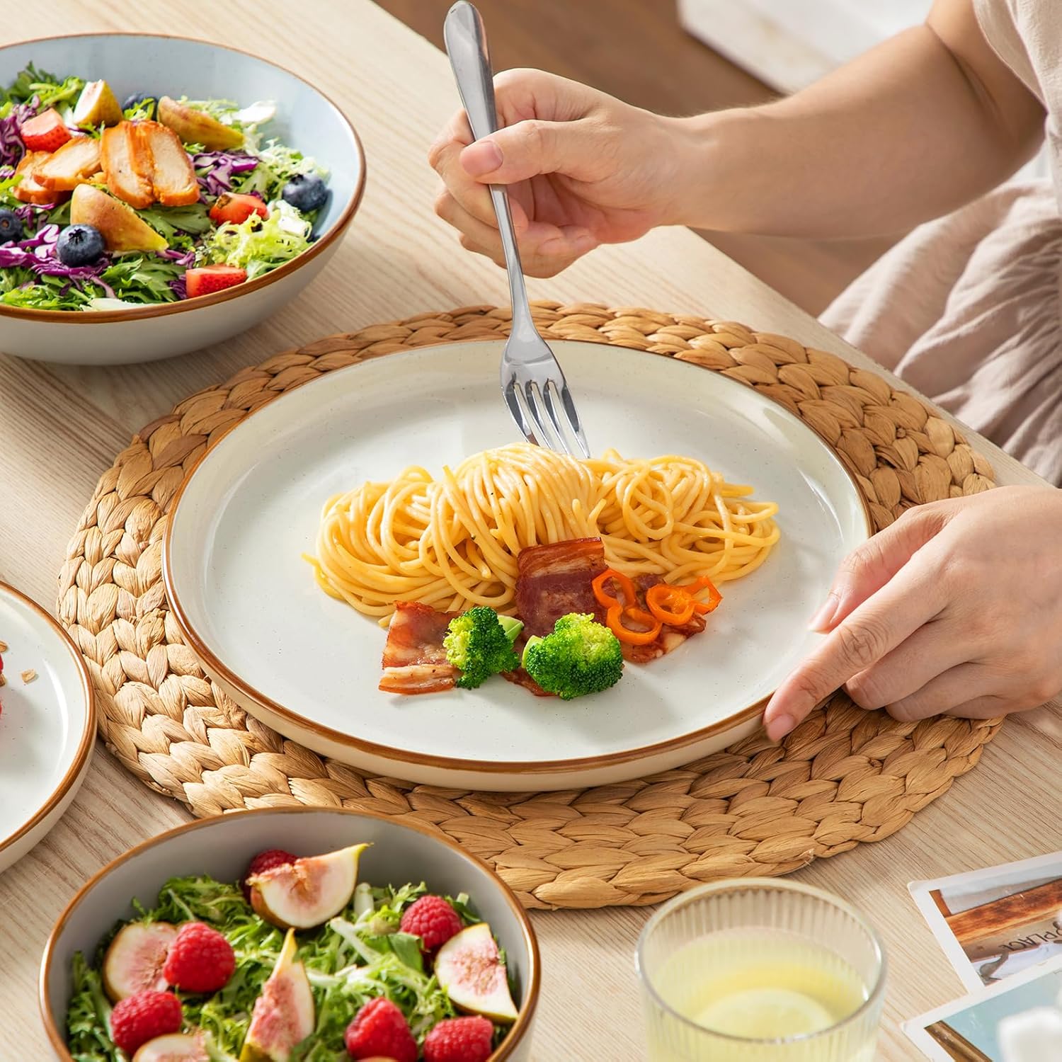 vancasso Reno Stoneware Dinner Set for 6, 24 Pieces Plates and Bowls Set with Dinner Plates, Dessert Plates, Cereal Bowls & Soup Bowls, Speckled Crockery Set in Mixed Colors, Chip & Scratch Resistant - Image 7