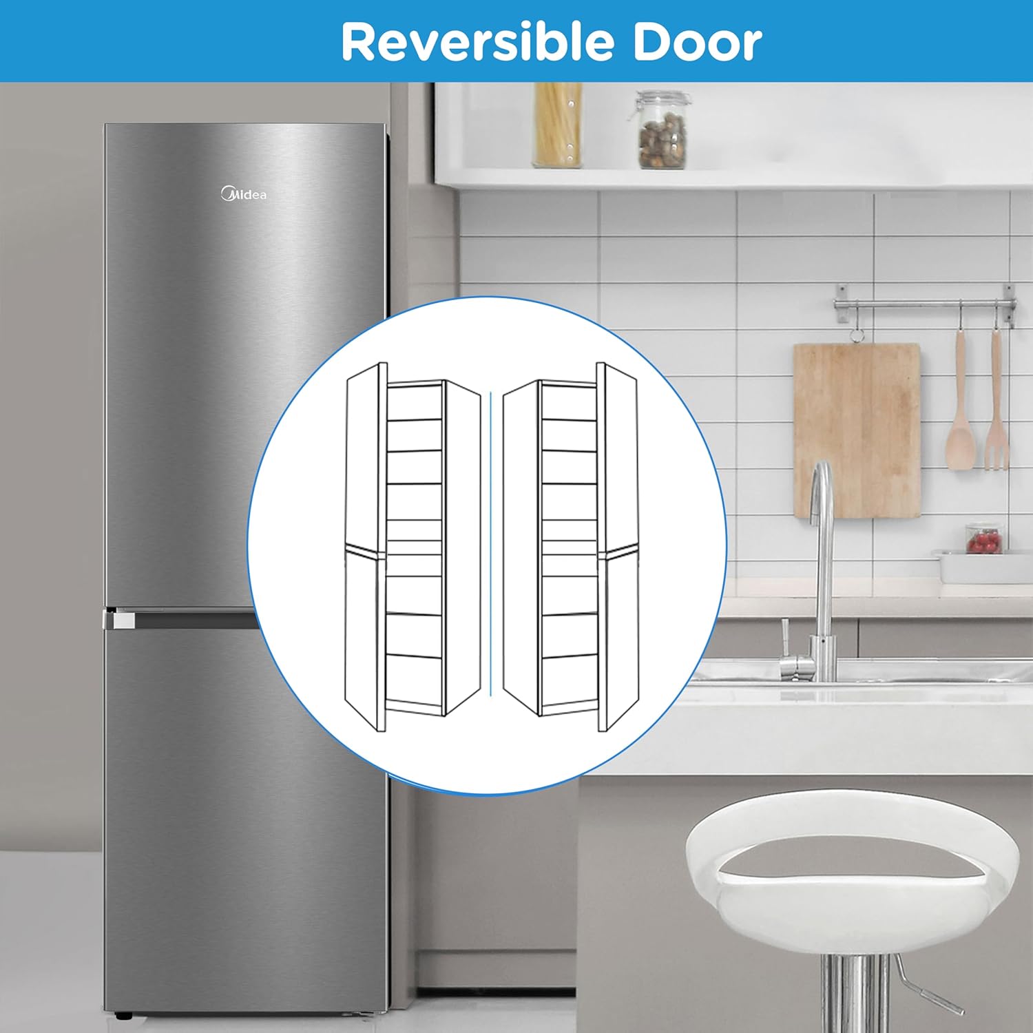Midea MDRB379FGD02 273L 60/40 Freestanding Fridge Freezer, 173L Fridge, 100L Freezer, Frost Free, Fast Cool & Fast Freeze Mode, 54.7W x 63.2D x 180H cm, Stainless Steel - Image 7