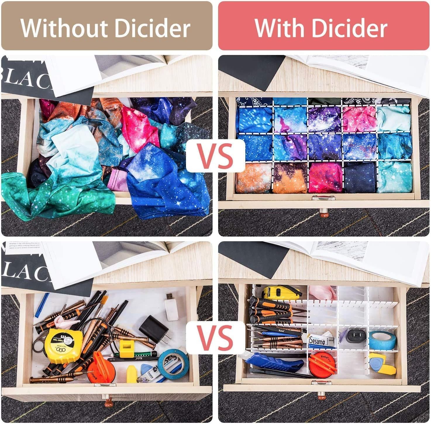 18Pcs Drawer Dividers, Adjustable Drawer Organizer for Socks, Underwear, Makeup, Can Help Tidy Kitchen, Bedroom, Dresser Black - Image 5