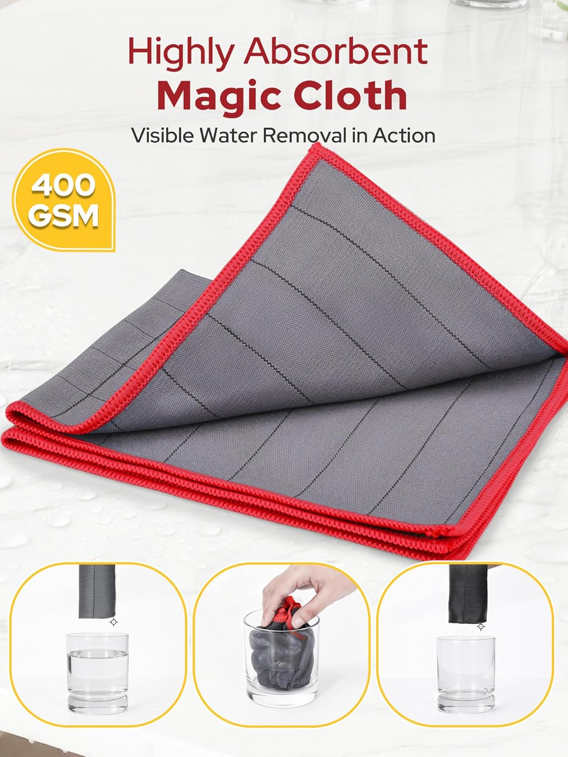 Euqvunn Carbon Microfibre Cleaning Cloths (8 Pack, 30x40cm) – 400GSM Lint-Free & Streak-Free | Grid Pattern for Stubborn Dirt & Grease | For Home, Kitchen, Car & Glass – Red - Image 3