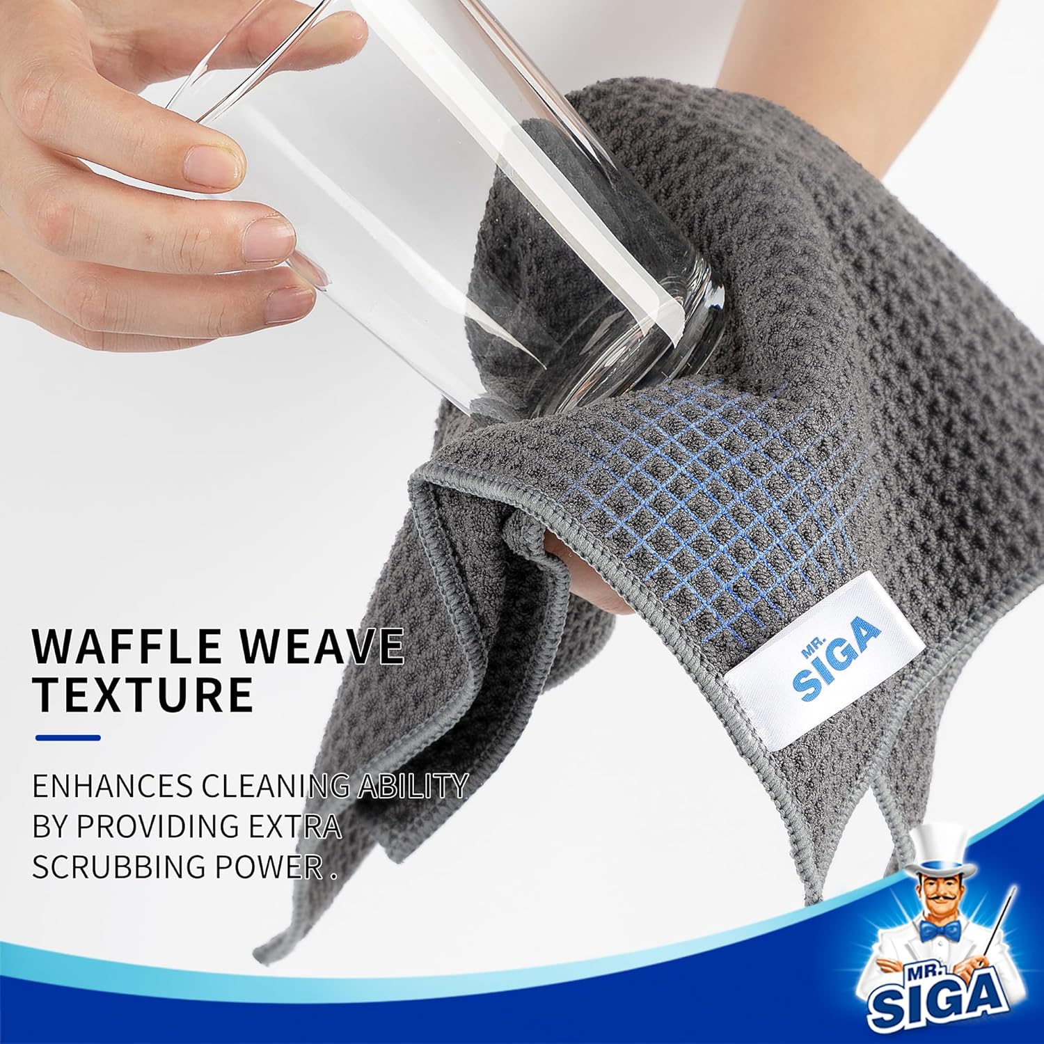 MR.SIGA Waffle Pattern Cleaning Cloths, Reusable Absorbent Microfiber Cleaning Cloths, Lint Free Microfiber Kitchen Towels, 6 Pack, Gray, 12.6 x 12.6 inch - Image 3