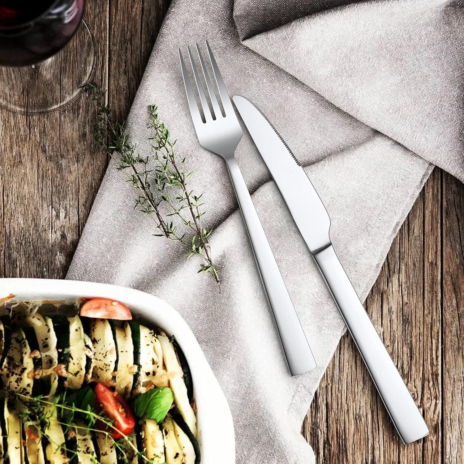 24 Piece Cutlery Set with 6 Piece Steak Knives, Homikit Stainless Steel Flatware Silverware Sets for 6 People, Elegant Tableware Set Included Knives Forks Spoons, Mirror Finished & Dishwasher Safe - Image 6