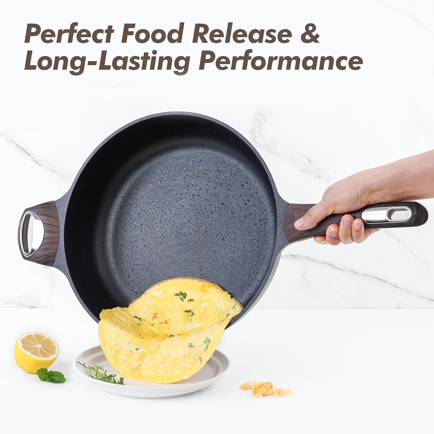 SENSARTE 30cm Deep Nonstick Frying Pan,4.7L Saute Pan with Lid, Large Skillet, Nonstick Cookware, Induction Compatible, for All Stove Tops - Image 2