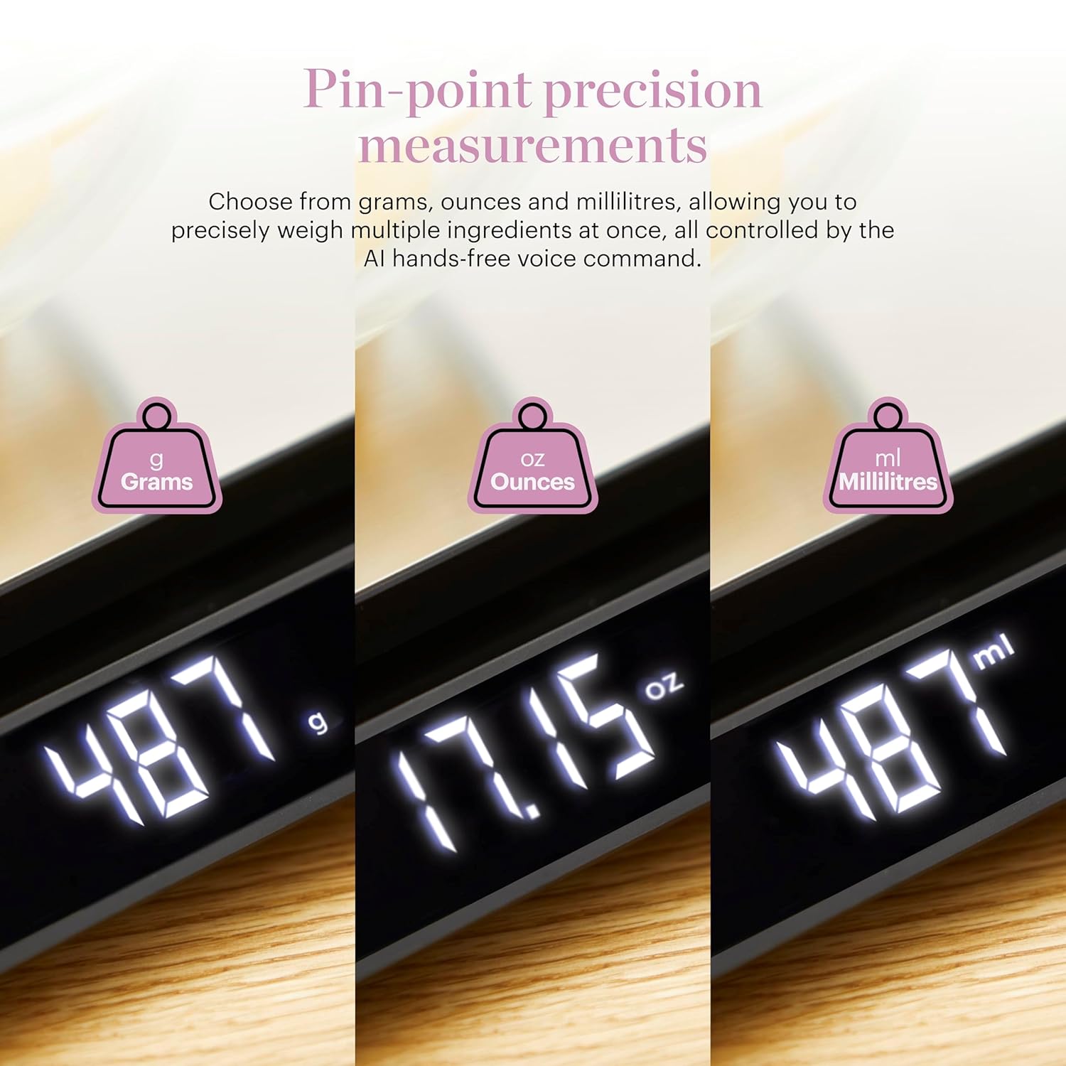 GF876009 Good Food in partnership with Tower Digital Intelli Kitchen Scale, Voice Control, LED Display, USB Rechargeable, 15kg Capacity, Black & Stainless Steel, 19.45 - Image 5