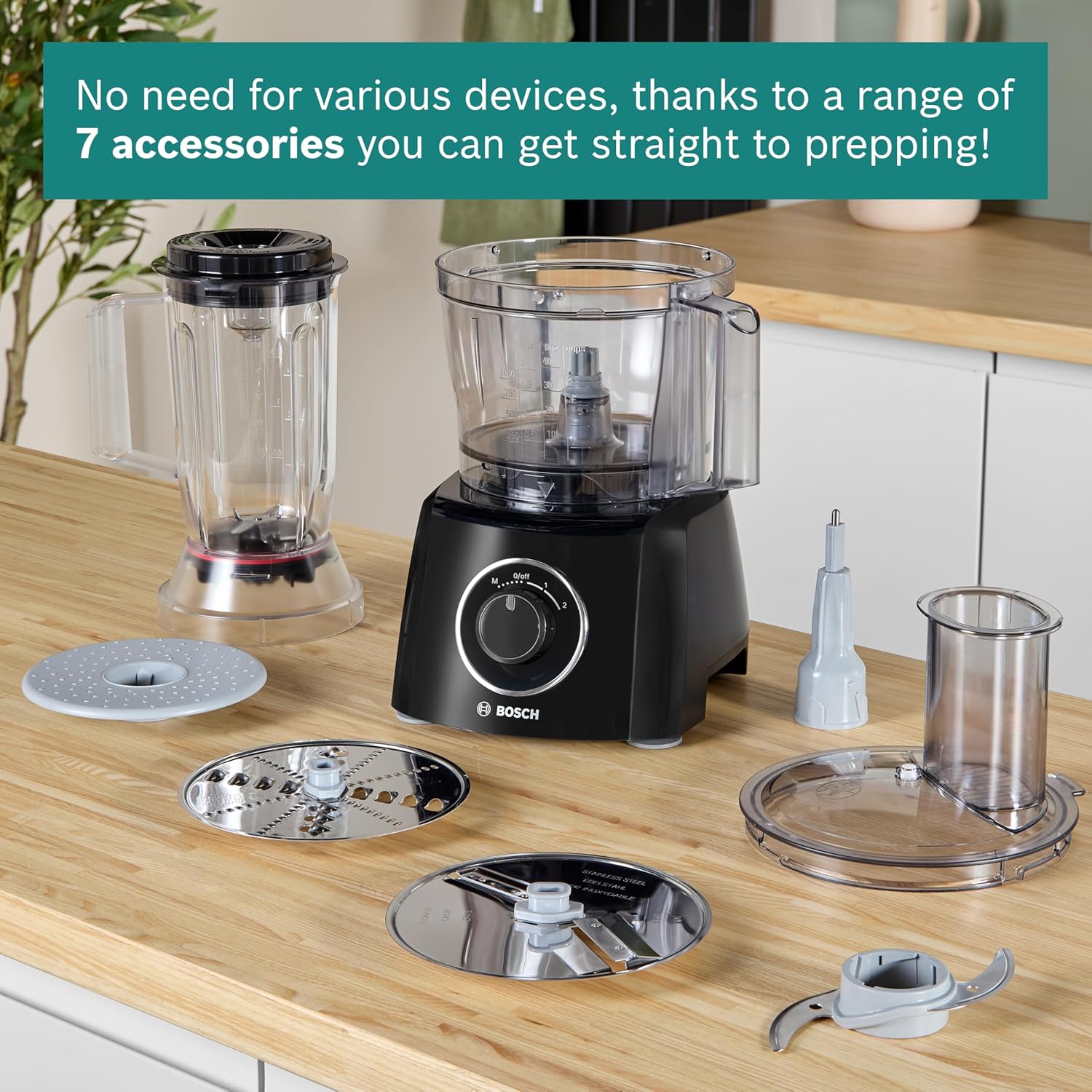 Bosch MultiTalent 3 MCM3201BGB 800W 2.3L Food Processor with 2 speeds, 1 litre blender and/Slicing/Grating/Beating attachments. - Black - Image 6