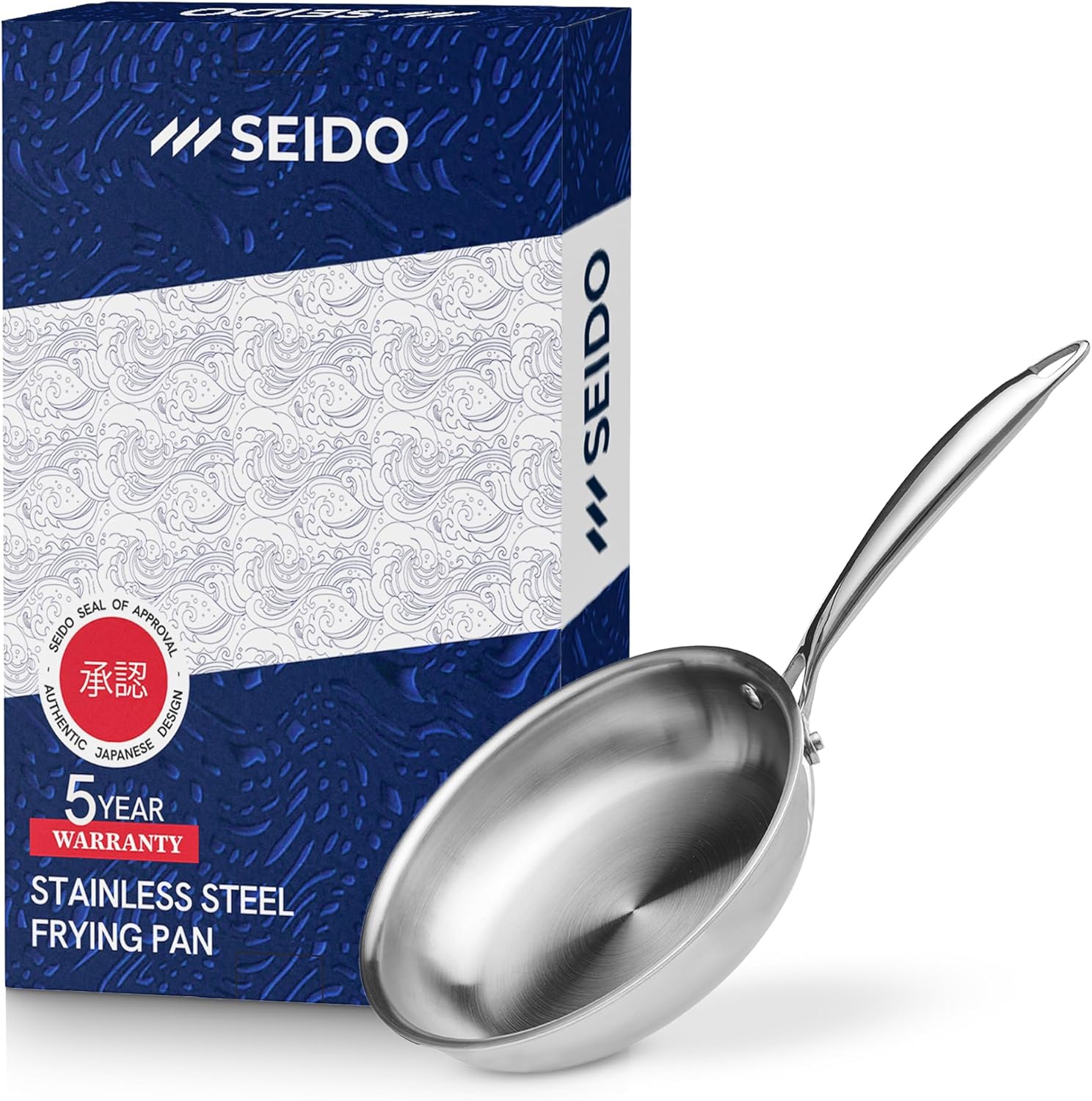 SEIDO Stainless Steel Frying Pan 20 cm - Induction Uncoated -Non-Toxic- Triply cookware PFOA PFAS -Free Dishwasher & Oven Safe 260c°-New ThermoCore 5ply Base Saute Fry pan -5Y Warranty 18/10