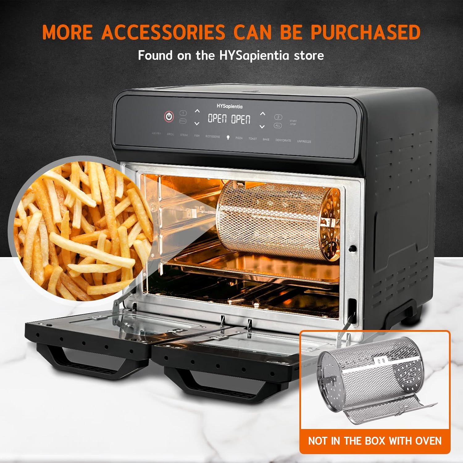 HYSapientia® 22L Dual Zone Air Fryer Oven With Rotisserie,Large Double Air fryers Mini Ovens Digital 2400W 10 in 1 Airfryer Countertop Convection Oven electric and grill,Stainless Steel,13 Accessories - Image 9