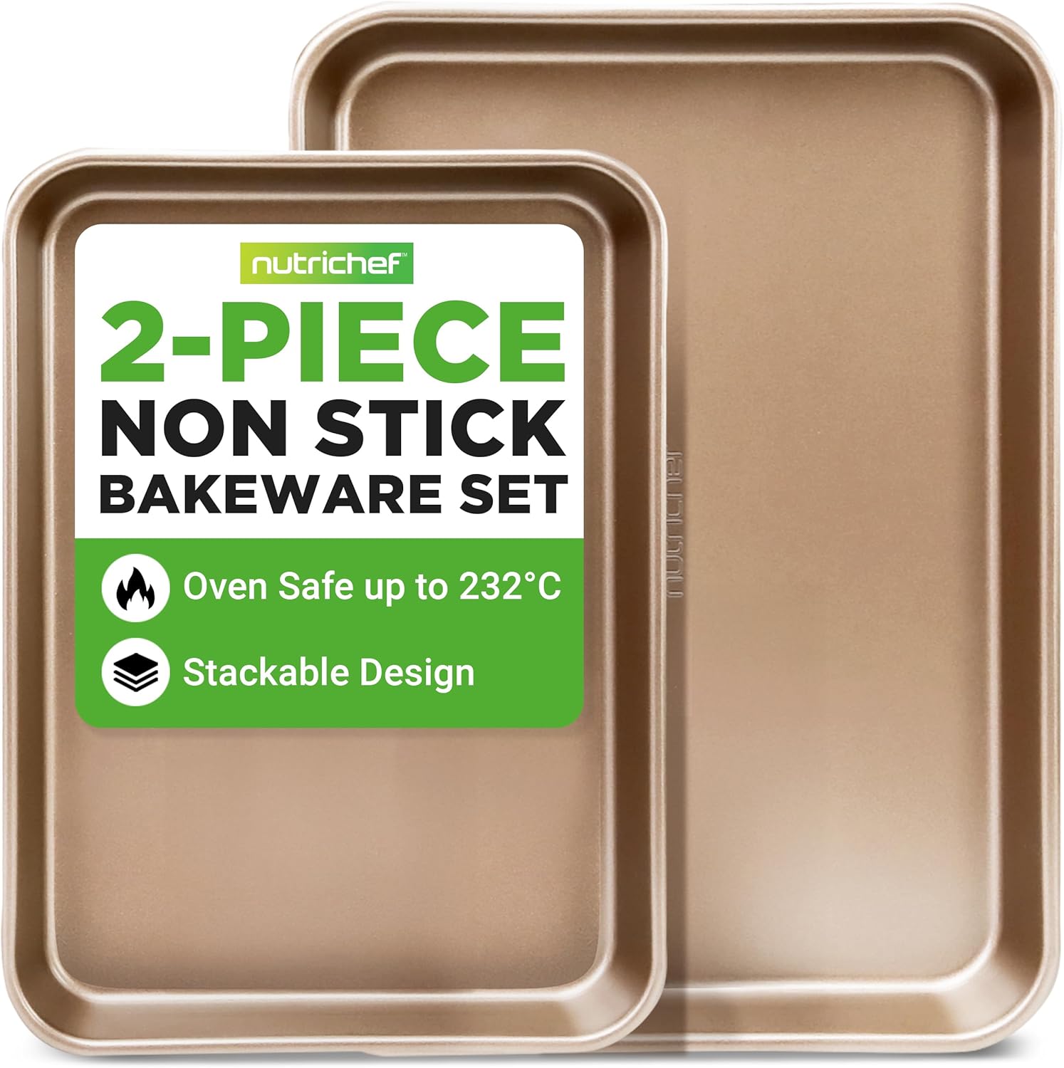 Nutrichef 2-Piece- Baking Sheets, Baking Tray –Nonstick, Sheet Pan Carbon Steel Cookie Sheet, Oven Tray -With Rimmed Border, Dishwasher Safe Baking Trays, Metal, Perfect For Baked Goods And Cooking