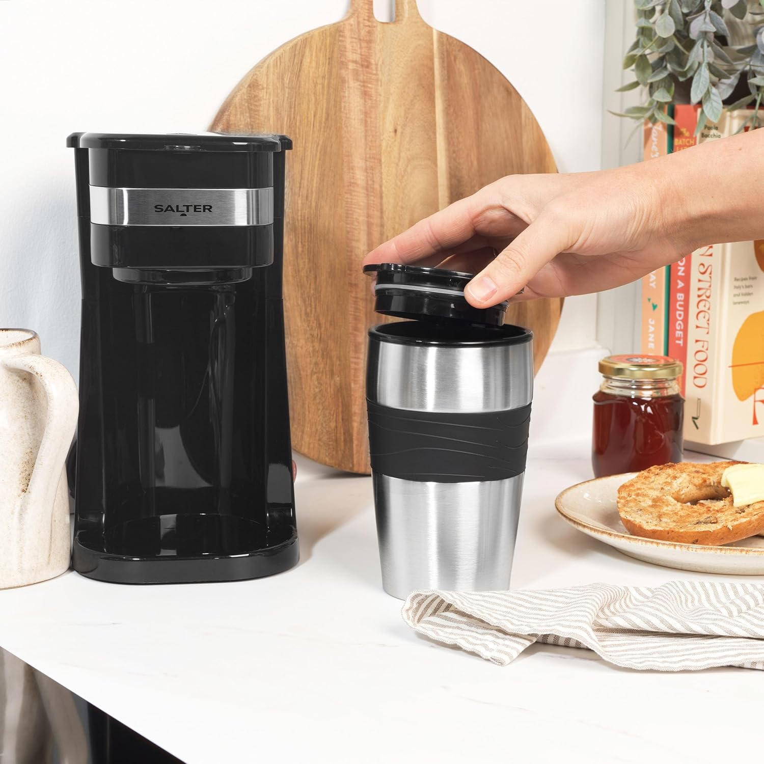 Salter One Cup Coffee Maker – Filter Coffee Machine, Washable & Reusable Filter, Includes 420ml Stainless Steel Travel Mug, Brew Coffee To Go In 3-4 Minutes, Suitable For Ground Coffee/Pads - Image 5