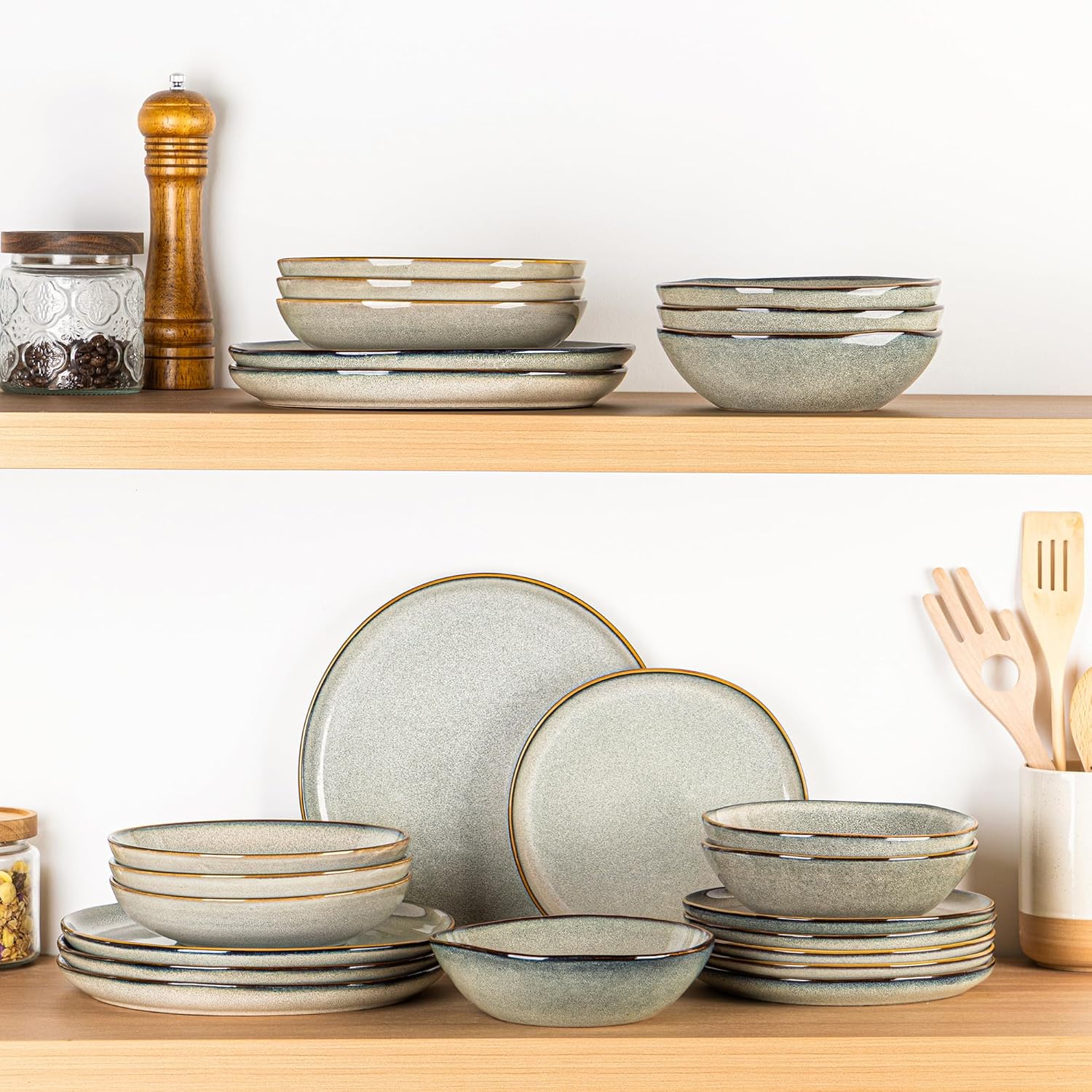 GBHOME Stoneware Dinnerware Sets,Round Reactive Glaze Plates and Bowls Set,Highly Chip and Crack Resistant | Dishwasher & Microwave Safe Dishes Set (Ocean Blue, Set of 24) - Image 8