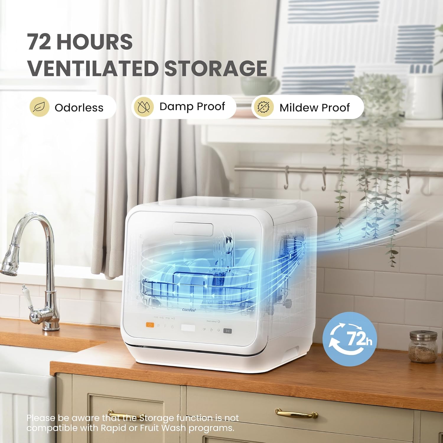COMFEE‘ Table Top Dishwasher, Mini Countertop Dishwasher with 6+3 Programs, Steam Wash, Baby Care & Fruit Wash, No plumbing, Delay Start, 72H Storage, Perfect for Singles or Couples - Image 7