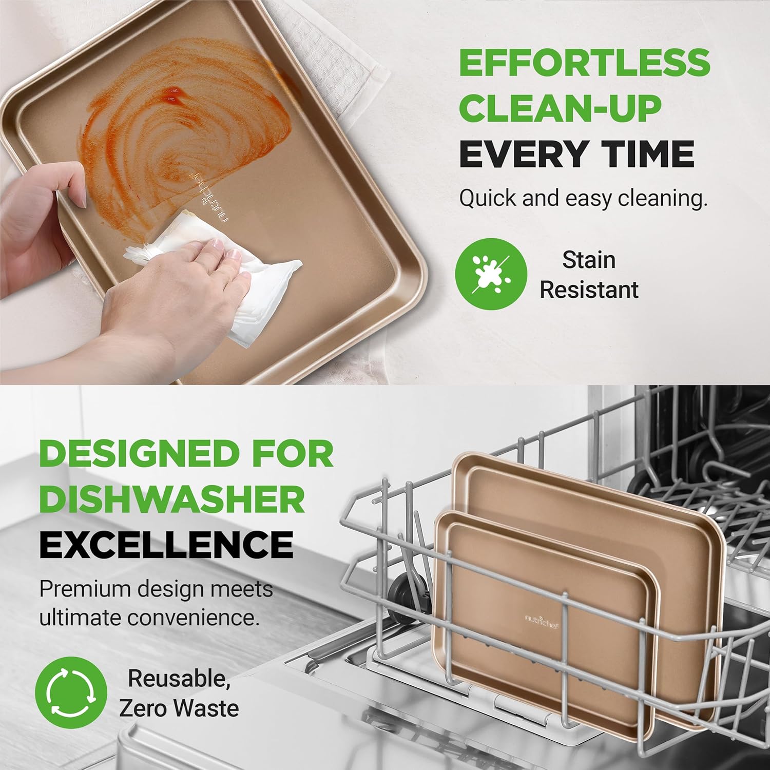 Nutrichef 2-Piece- Baking Sheets, Baking Tray –Nonstick, Sheet Pan Carbon Steel Cookie Sheet, Oven Tray -With Rimmed Border, Dishwasher Safe Baking Trays, Metal, Perfect For Baked Goods And Cooking - Image 7