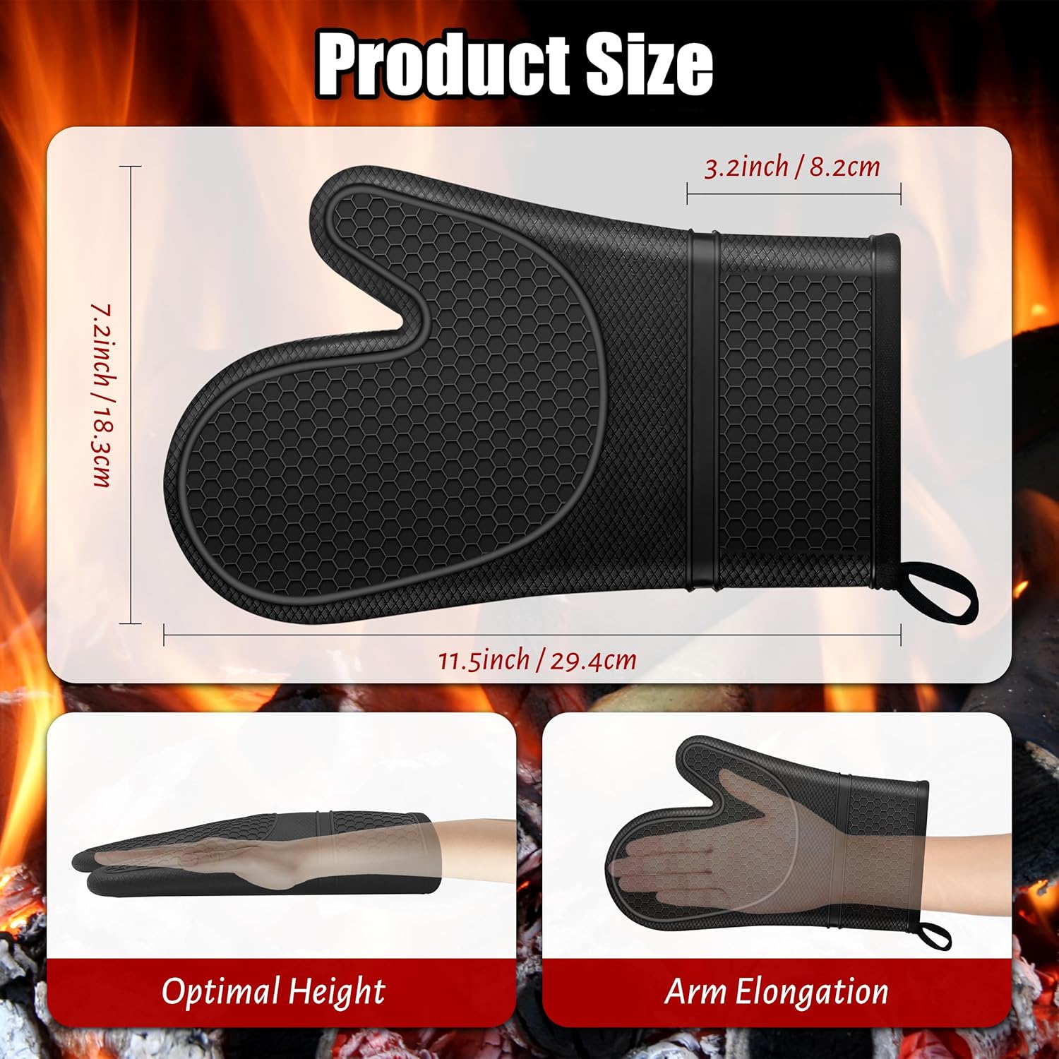 Oven Mitts,Anti-Slip Silicone Oven Gloves,Heat Resistant Gloves,Withstand 500 ℉,Black Double Oven Gloves for Kitchen Cooking,Dessert Making,BBQ - Image 4