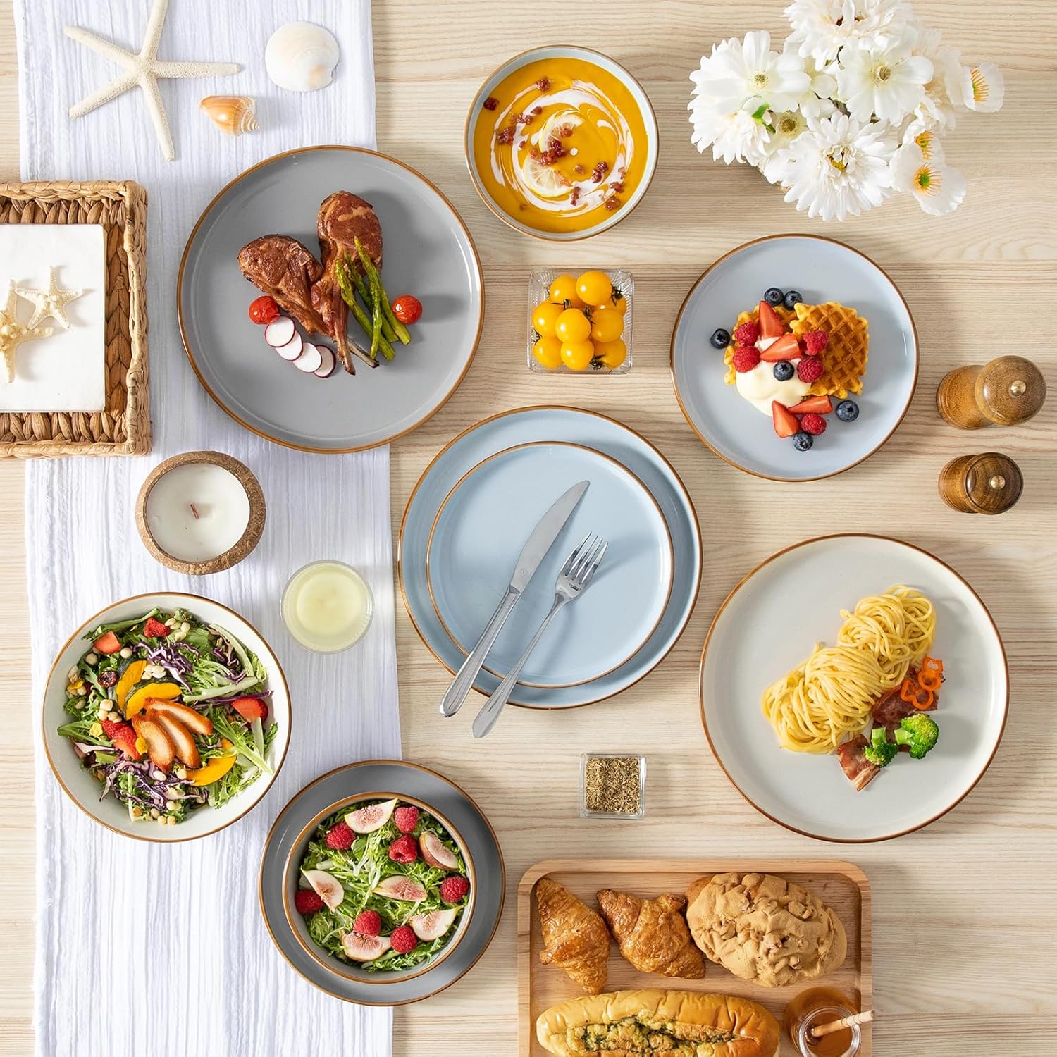 vancasso Reno Stoneware Dinner Set for 6, 24 Pieces Plates and Bowls Set with Dinner Plates, Dessert Plates, Cereal Bowls & Soup Bowls, Speckled Crockery Set in Mixed Colors, Chip & Scratch Resistant - Image 9