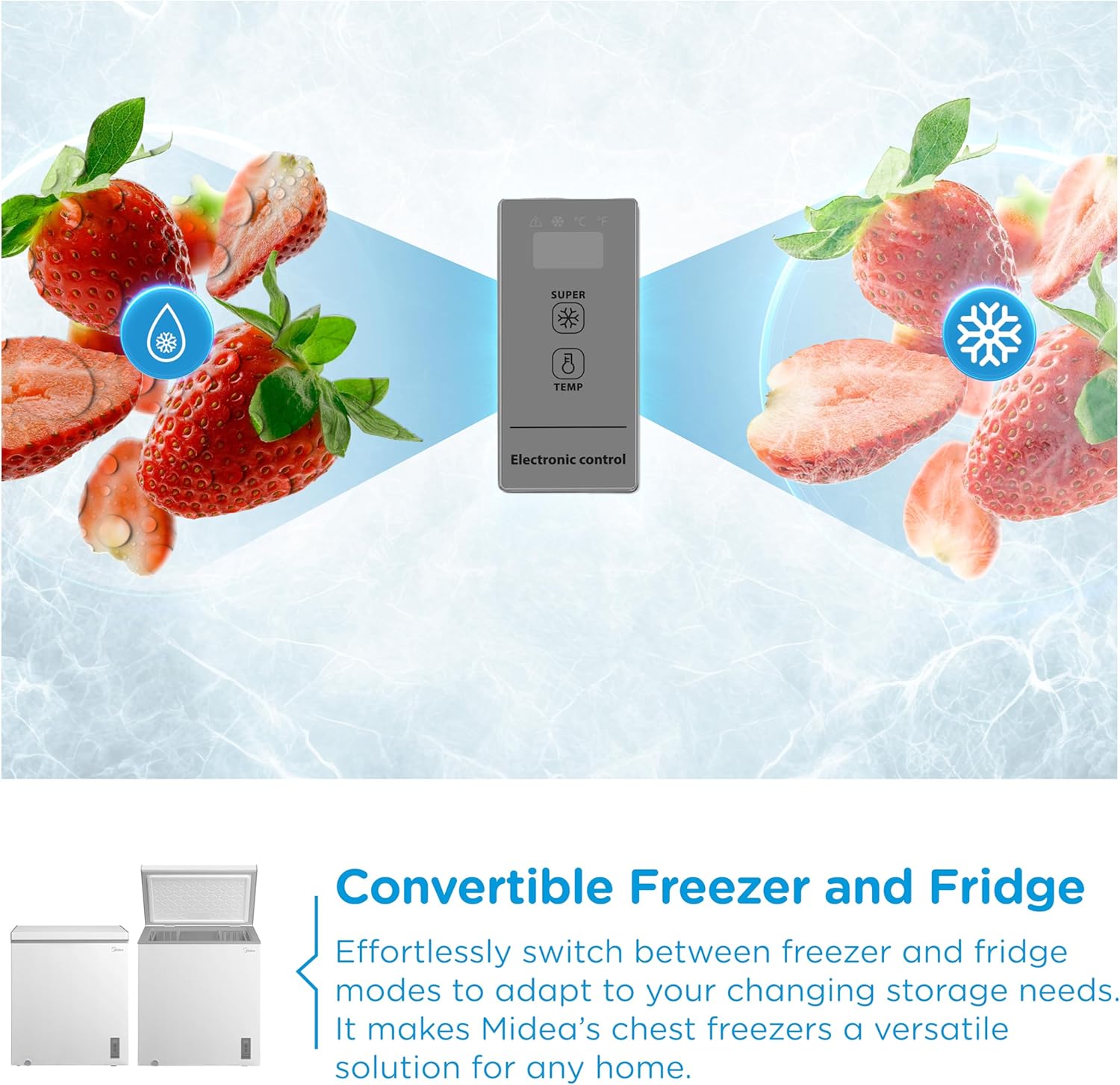 Midea MDRC284FZE01 198L Chest Freezer, Refrigeration and Freezer Conversion, Fast Freeze, Inverter Compressor, 9kg/24h Freezing Capacity, Suitable for Outbuildings/Garages/Sheds, White - Image 6
